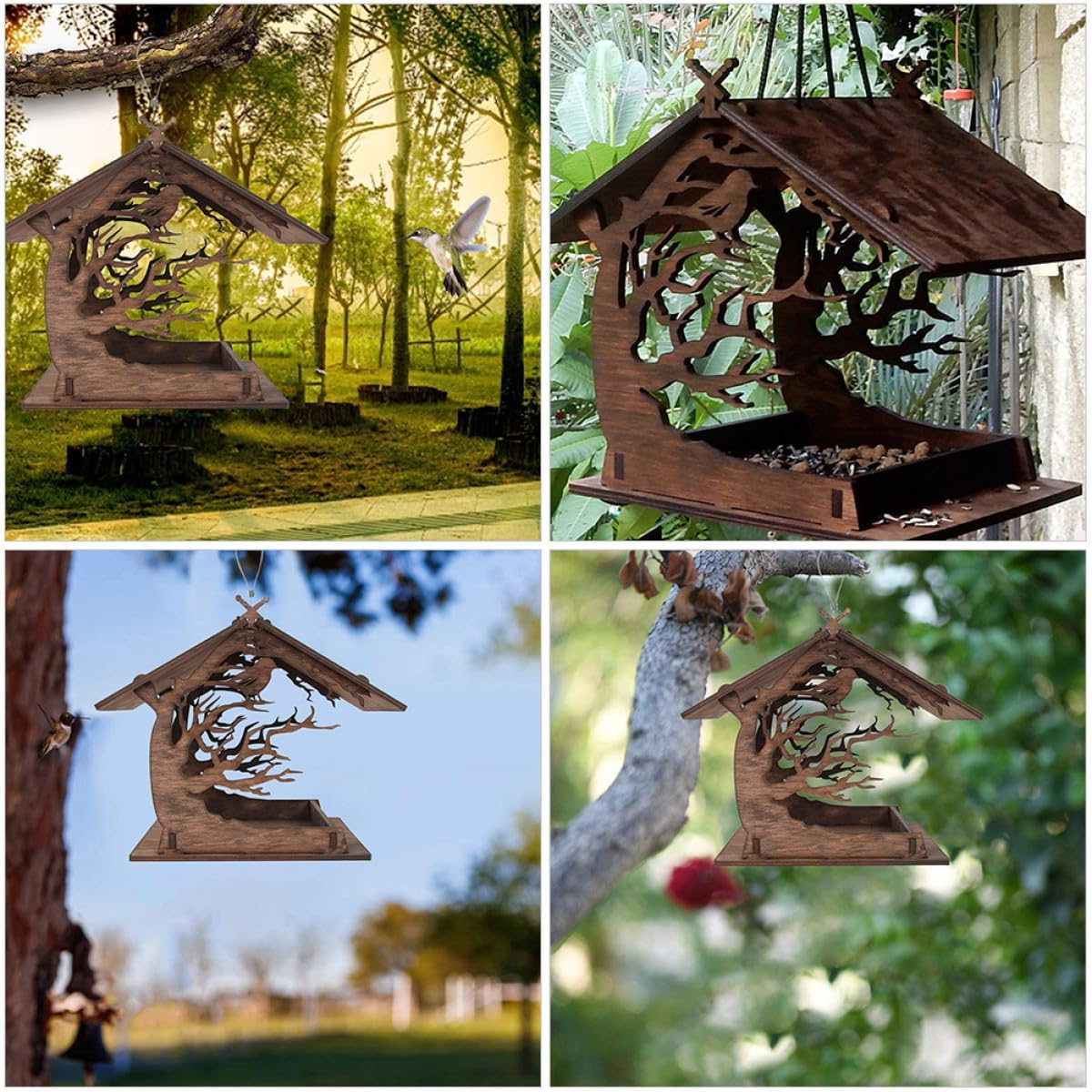 Milisten Wooden Decorative Bird Feeder House with Hanging Bird Food Co