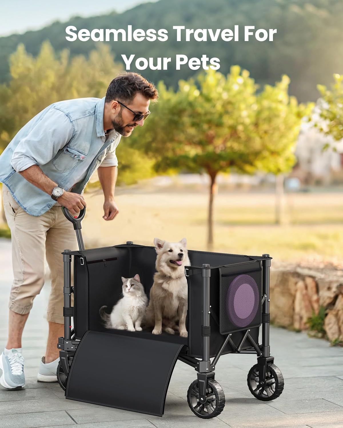 Wagons Carts Foldable, Collapsible Wagon Cart with 220 lbs Max Load and Expandable Storage Space, Heavy-Duty Foldable Wagon Cart with Wheels for Groceries, Shopping, Sport, Beach, Garden and Camping
