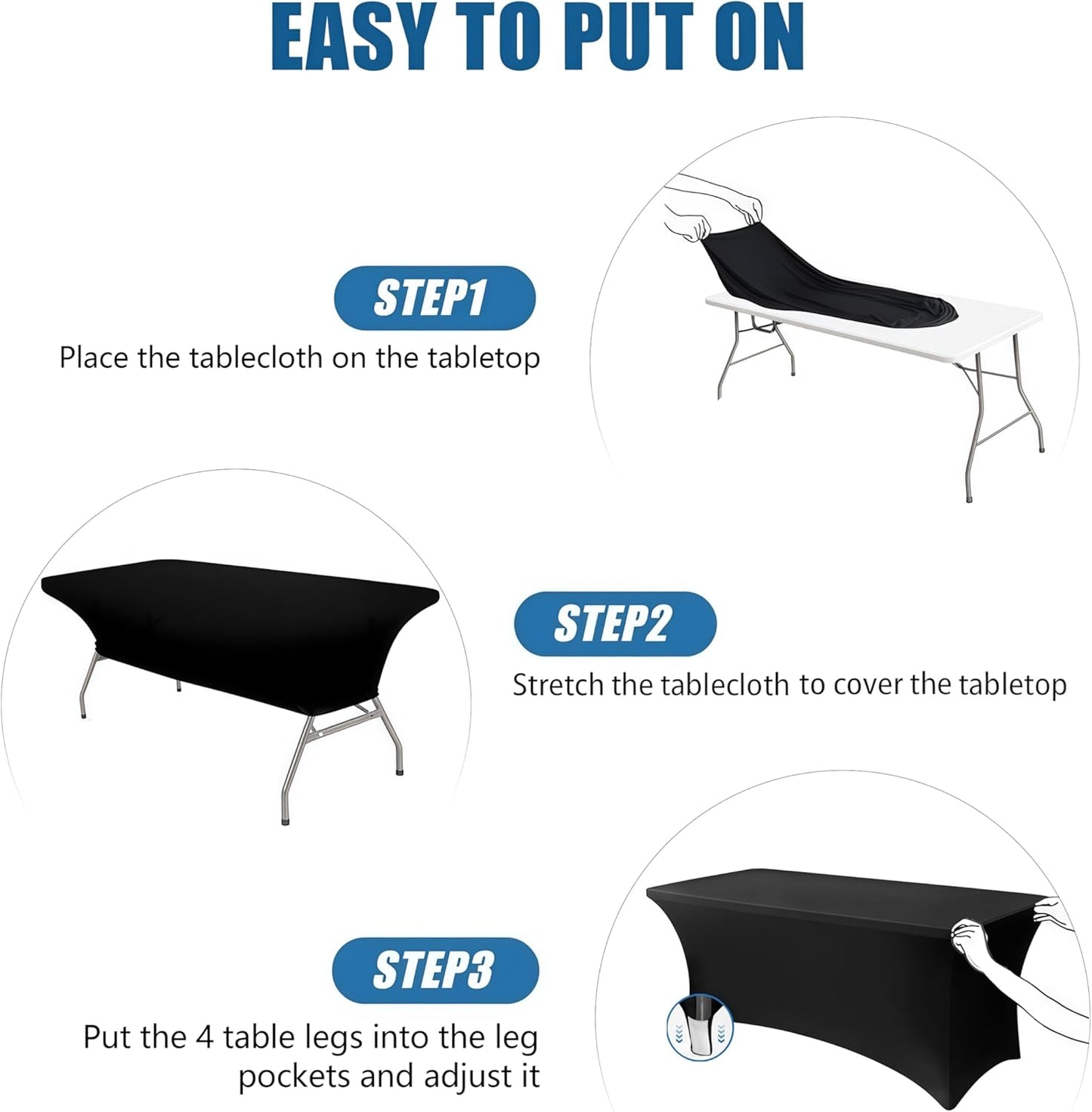6.1FT Black Table Cloth - 2 Pack Fitted Stretch Rectangle Spandex Tablecloth, Washable Table Cover for Party, Picnic, Wedding, Banquet, Birthday and Festival(30" x 72")