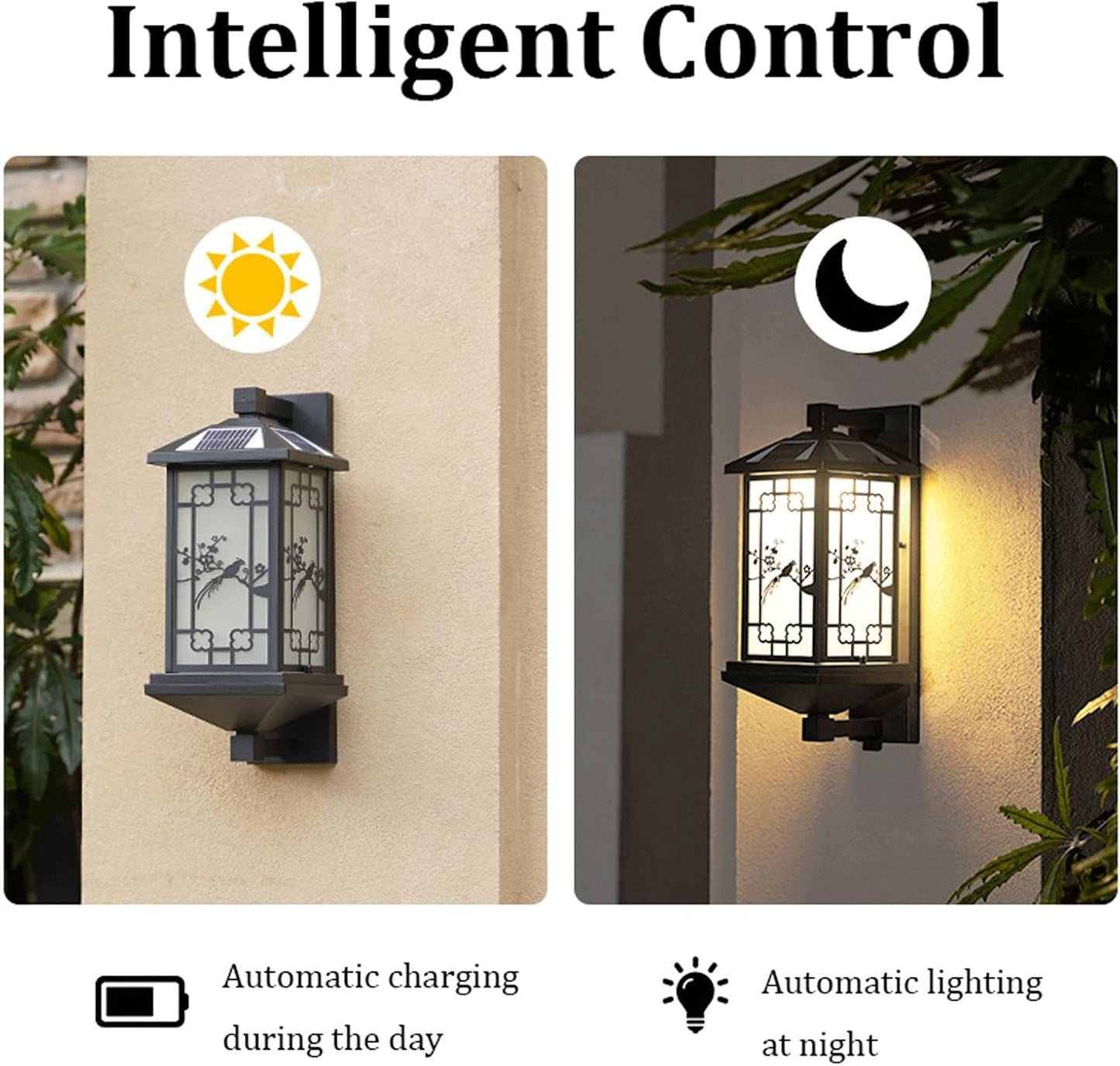 Solar Outdoor Wall Lantern IP65 Waterproof, Matte Black Exterior Wall 