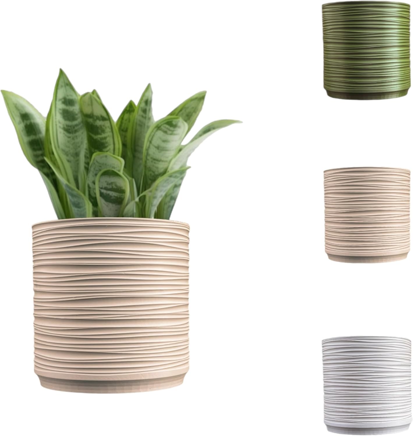 happimess USA2004A-2SET Flo MidCentury Modern Indoor Ripple Sustainability 3D Printed Planters with Drainage, Sand/Olive (Set of 2)