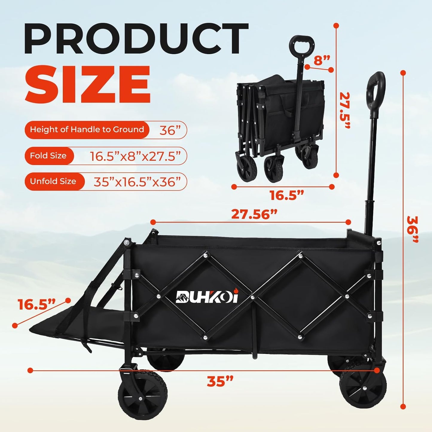 12 lb Collapsible Tailgate Wagon Cart with Wheels, Compact Folding Utility Wagon for Garden, Grocery, Beach, Camping - Portable Heavy Duty Cart