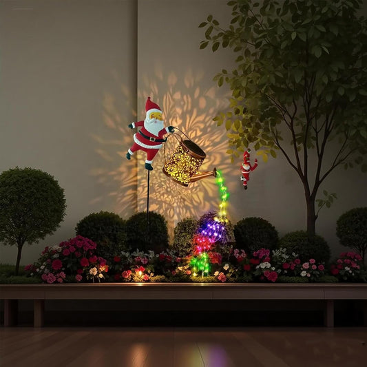 Santa Article Solar Kettle Light, Christmas Holiday Decoration, Garden