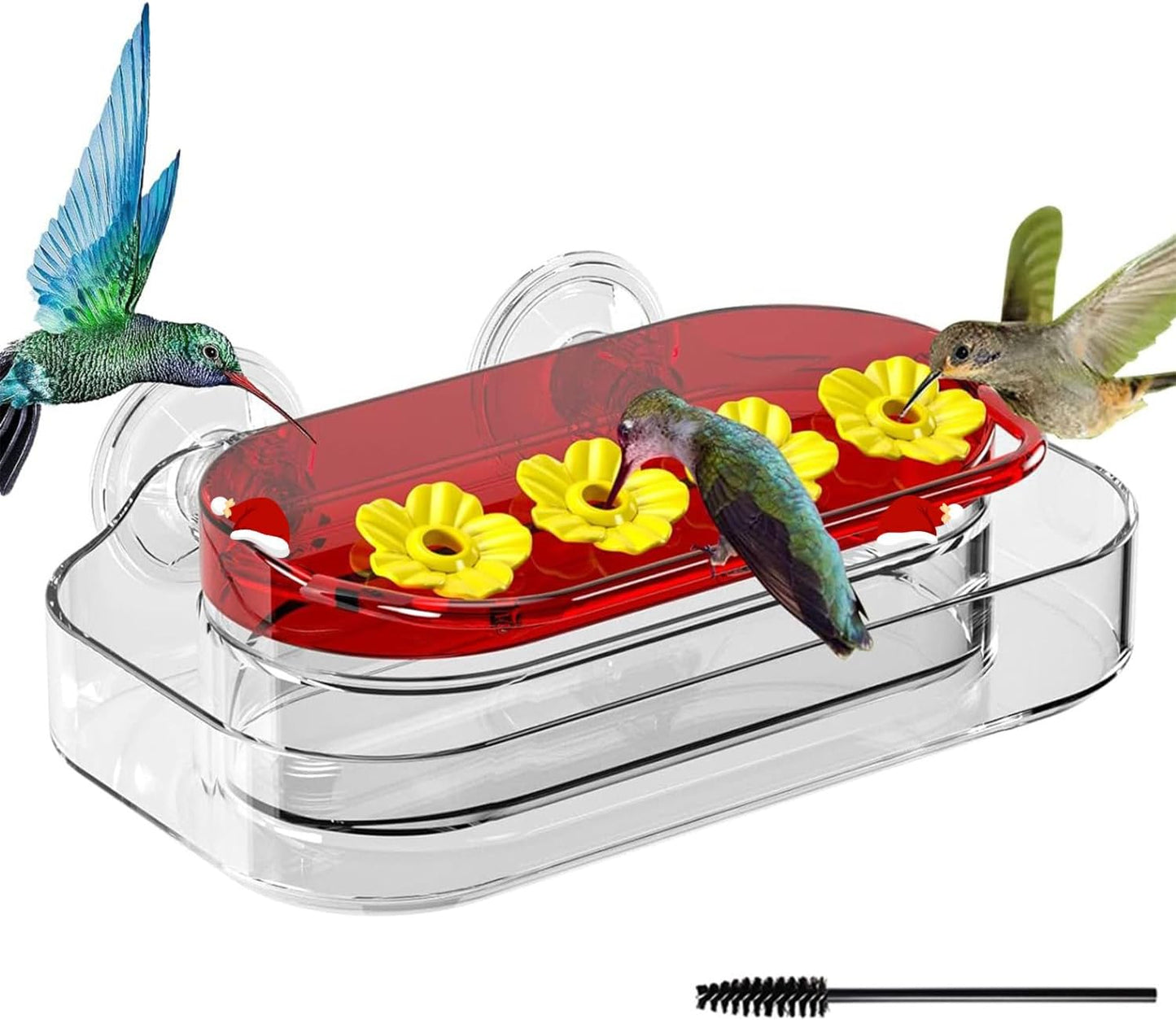 Redboat Window Hummingbird Feeder,Strong Suction Cup Hummingbird Feeder with 4 Feeding Ports,Easy to Clean and Refill Plastic Humming Bird Feeder,Gifts,1 Pack,10oz