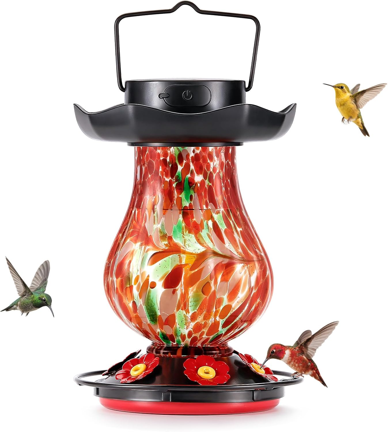 Solar Hummingbird Feeder for Outdoor - 25 fl.oz Hand Blown Glass Hummi