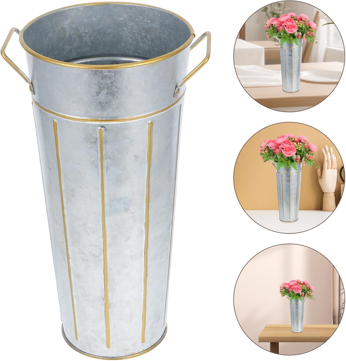 Milisten Retro Iron Flower Bucket Vase, Vintage Metal Flower Vase Wate