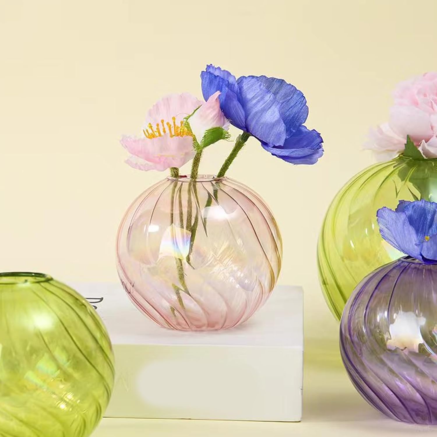 French Luxury Glass Ball Vases Clear Flower Buds Arrangement Planter P
