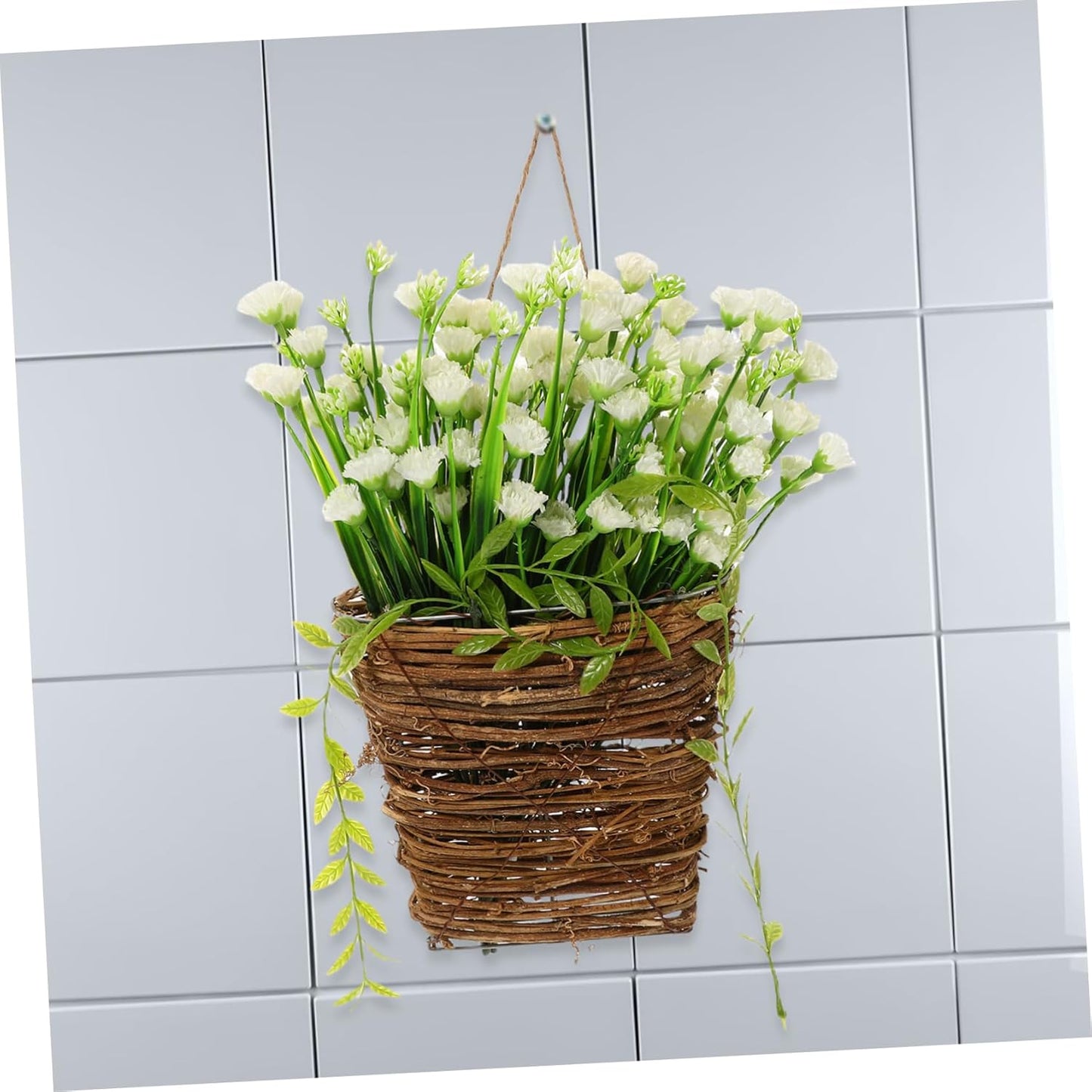 BESTOYARD White Artificial Hanging Flower Basket Floral Round Door Han