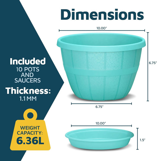 10-Inch Whiskey Barrel Planters Outdoor Pack of 10 - Durable Plastic P