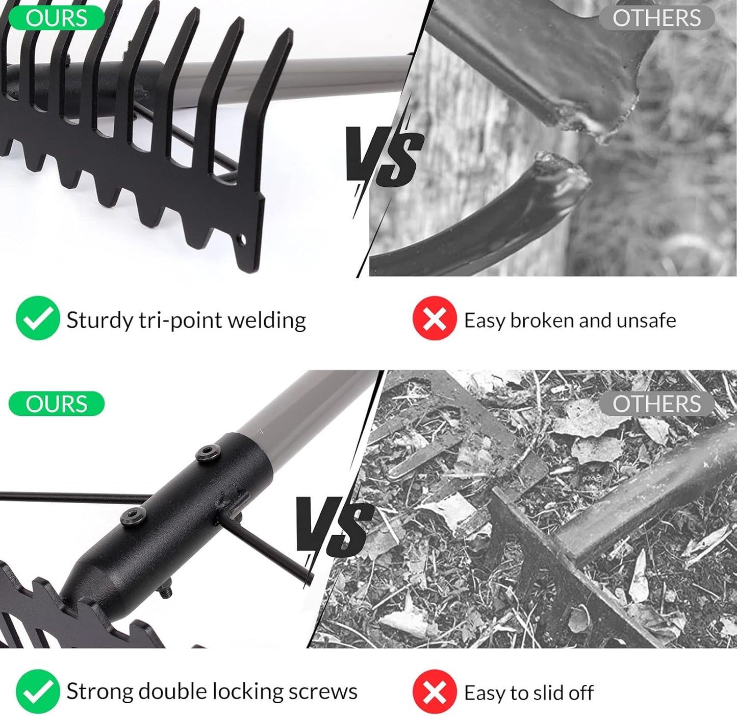 Walensee 5.4FT Bow Rake Heavy Duty Garden Rake with Stainless Steel Ha
