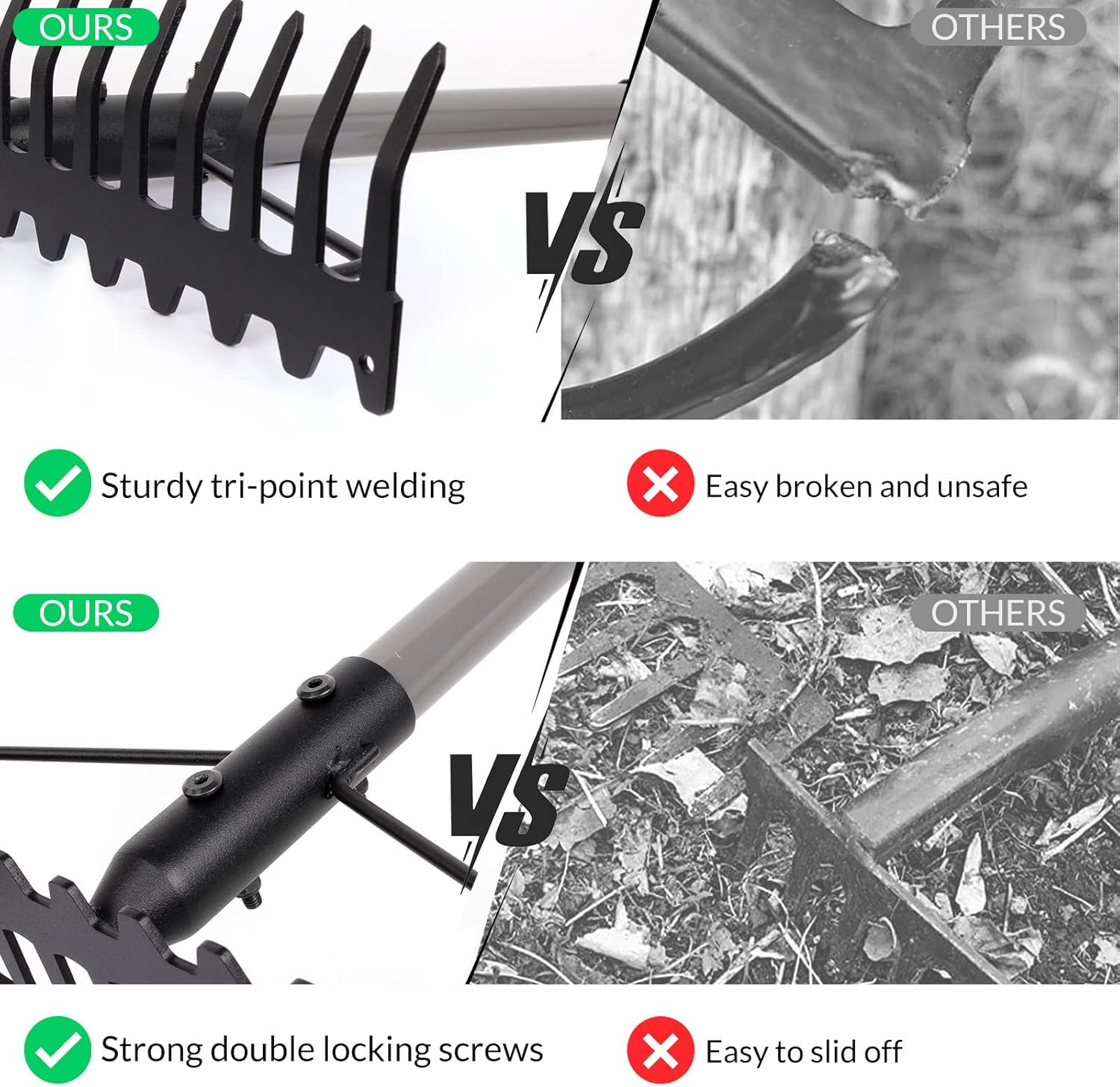 Walensee 5.4FT Bow Rake Heavy Duty Garden Rake with Stainless Steel Ha