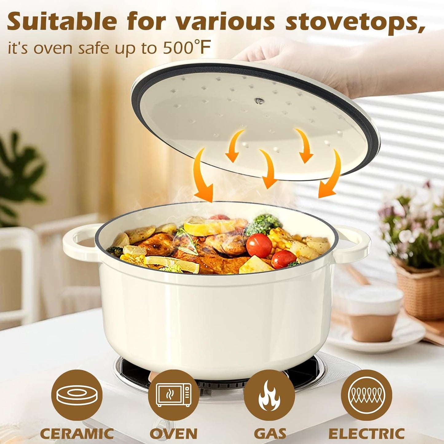 Enameled Cast Iron Dutch Oven - Umite Chef 5QT Pot with Lid & Cotton P