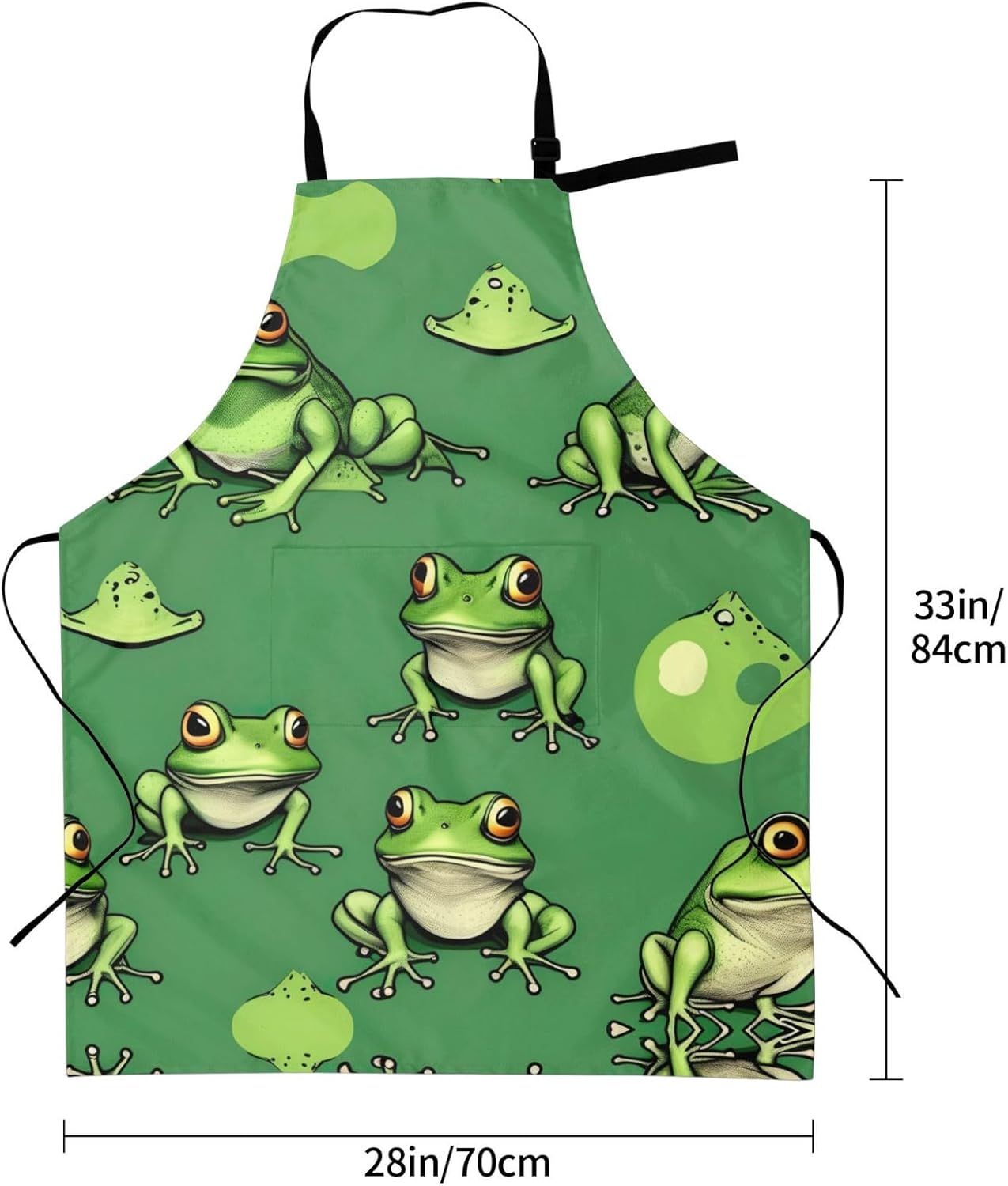 Funny Green Frogs print Waterproof chef's apron with pocket apron for kitchen cooking baking barbecue and gardening