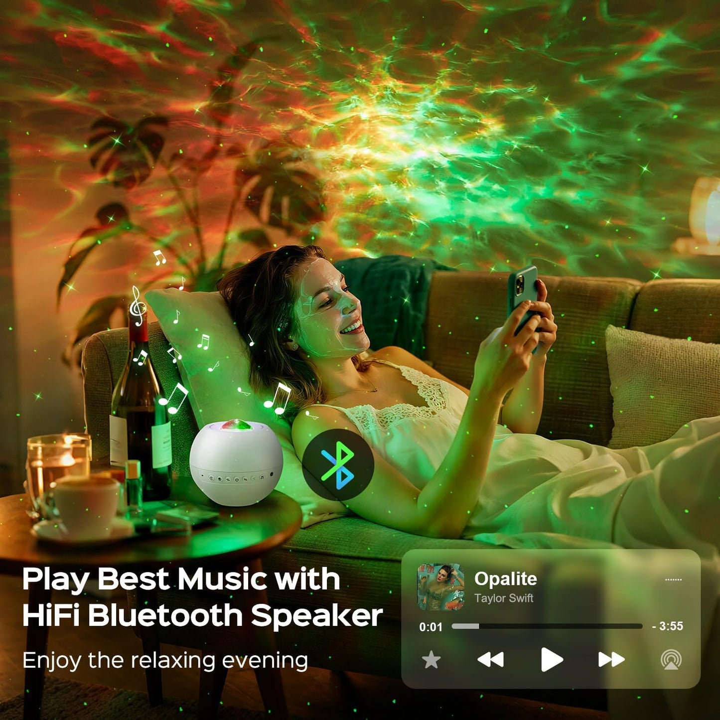 One Fire Galaxy Projector Star Projector Night Light Projector 360 Effects Northern Lights Lava Lamp 15 White Noise Room Lights Room Decor Bluetooth Teen Girl Gifts for Boys Gift Ideas Birthday Gifts