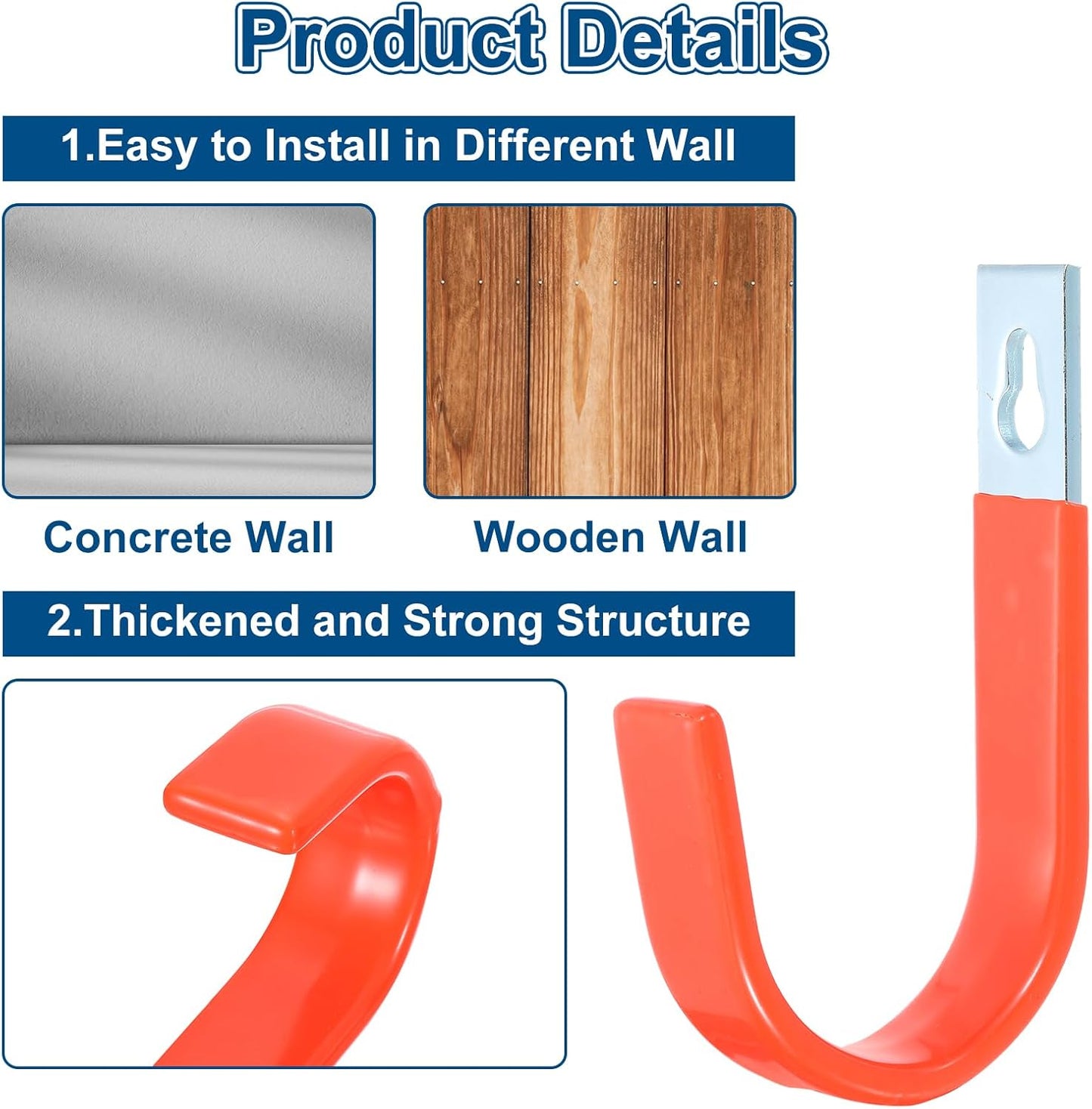 uxcell 2 Pcs 5.91x3.54 Inch Garage Hanging Hooks, Heavy Duty Utility J Hooks, Wall Mount Hooks, Tool Hangers for Garage, Garden, Tools Storage, Orange
