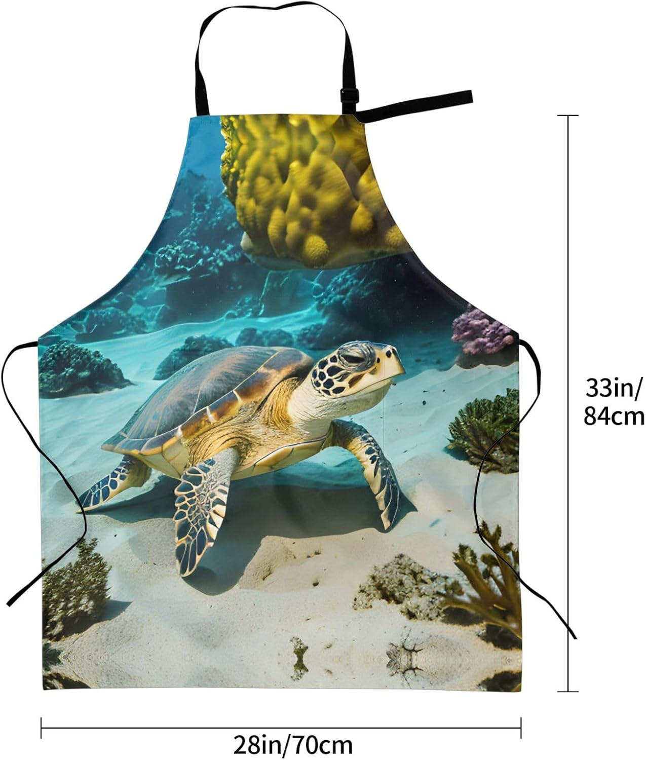 Sea Turtle Print 28x33 In Adult Kitchen Apron with Pockets Versatile Chef Smock for Cooking Baking