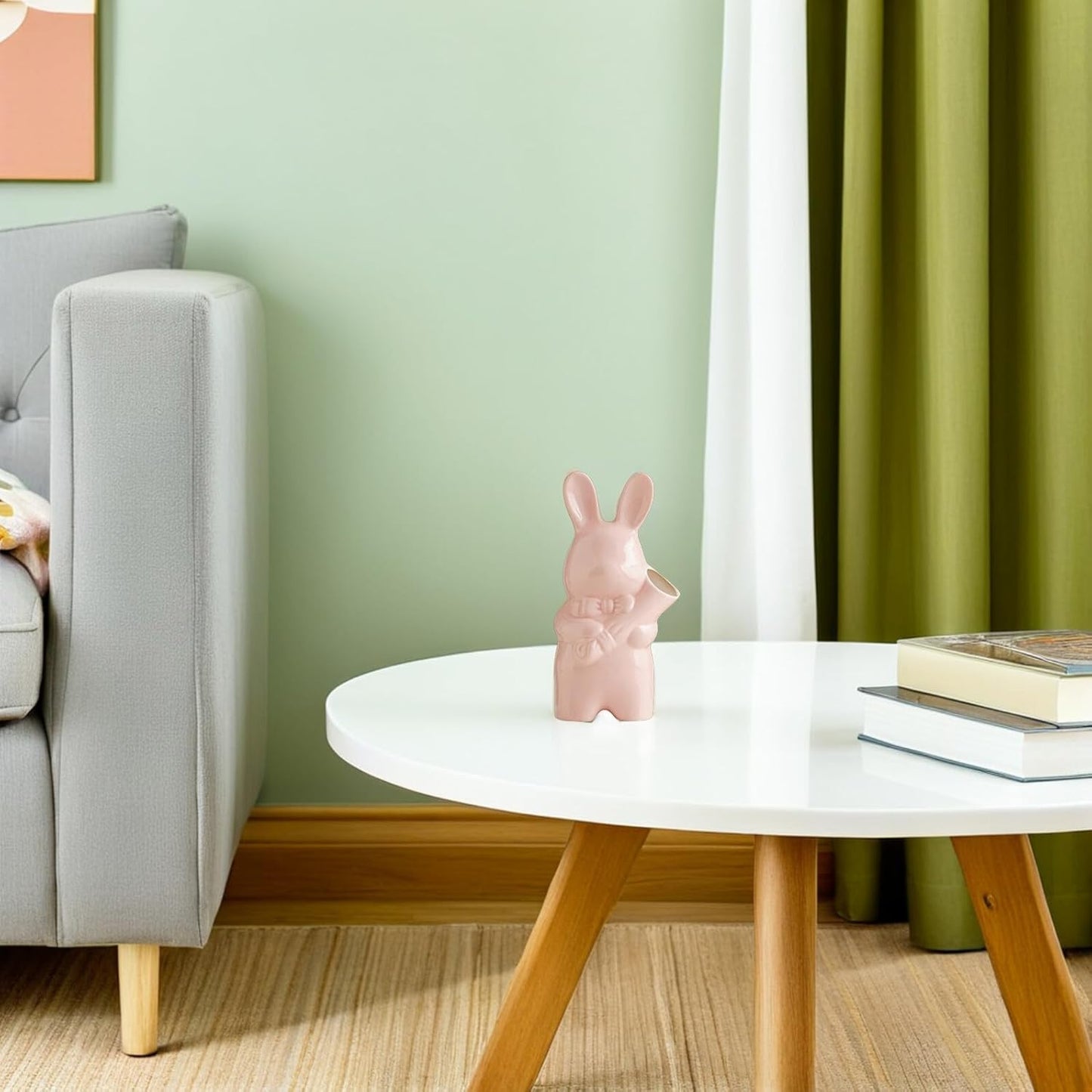 FAVOMOTO Hydroponic Ceramic Flower Vase Cute Bunny Planter Pot with Realistic Rabbit Sculpture for Living Office Decor Porcelain Rabbit Vase for DIY Floral Arrangements and Home Accent