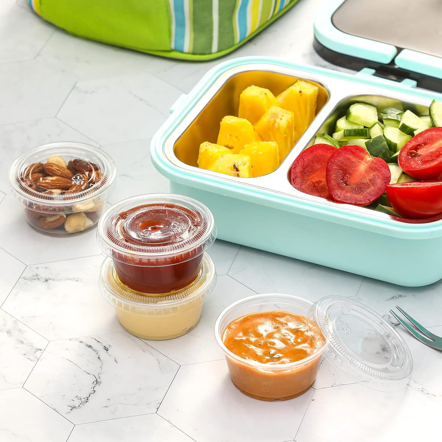 VITEVER 130 sets - 2 oz Jello Shot Cups, Small Plastic Containers with Lids, Airtight and Stackable Portion Cups, Salad Dressing Container, Dipping Sauce Cups, Condiment Cups