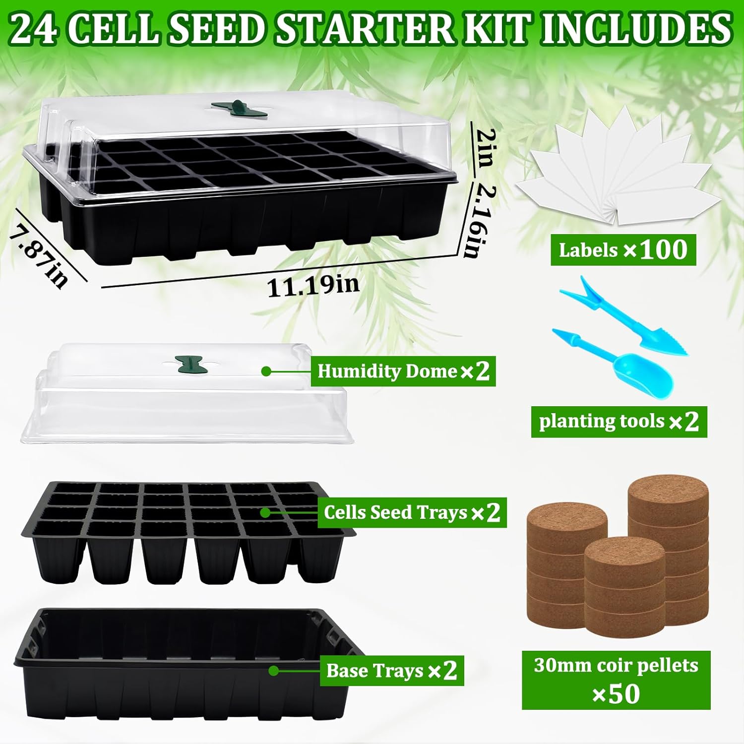 Halatool 2 Set Seed Starter Tray Kits, 2 Pack Germination Tray with 50