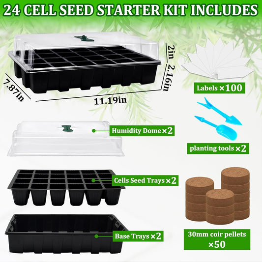 Halatool 2 Set Seed Starter Tray Kits, 2 Pack Germination Tray with 50