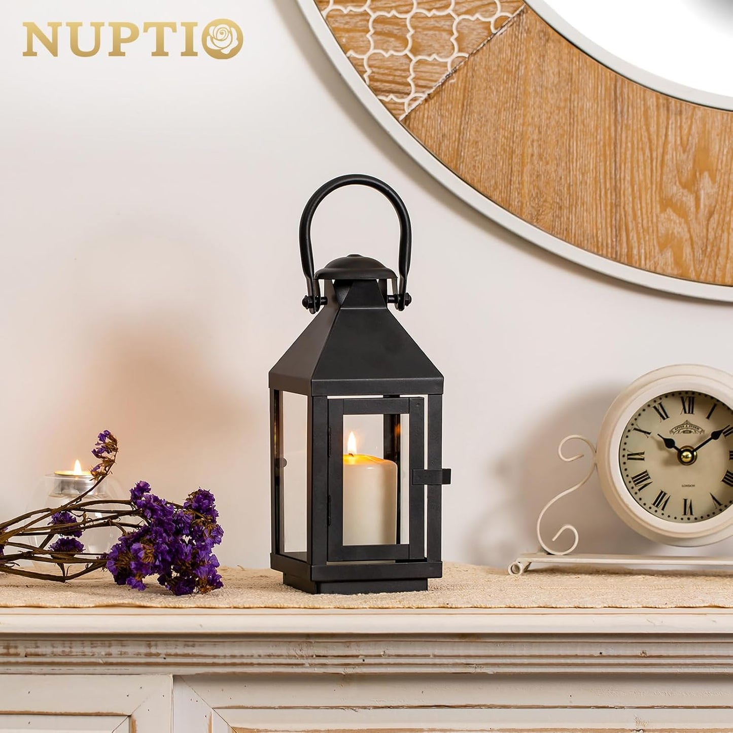 Nuptio Garden Lanterns for Pillar Candles Tall Vintage Style Metal Can