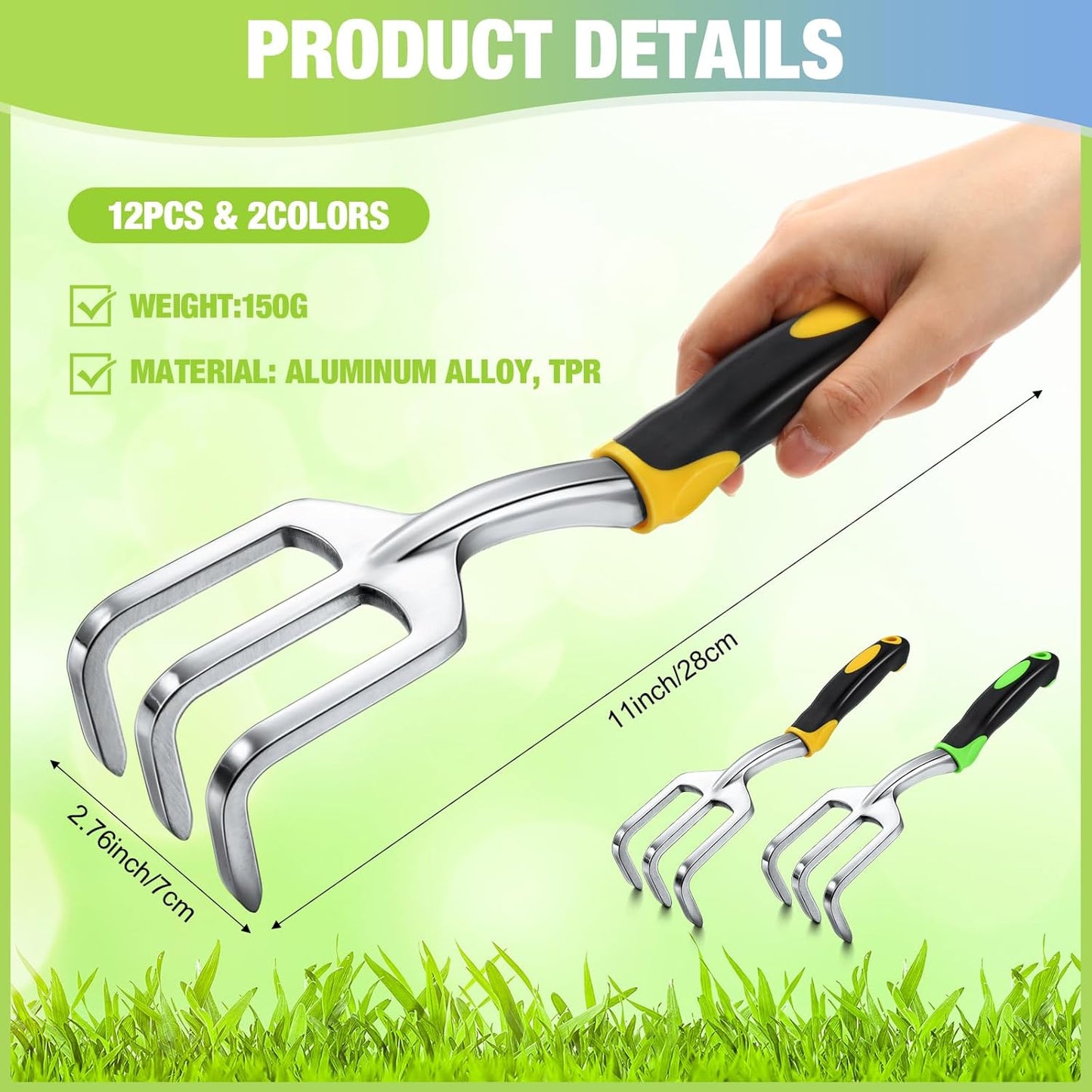 12 Pcs Hand Rake Garden Tool Mini Rake Heavy Duty Garden Cultivator 11