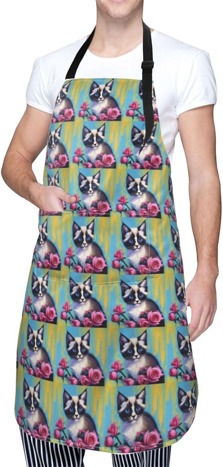 YANYU Mid-Century Modern Art Cat Print 28x33 In Kitchen Apron Stylish 