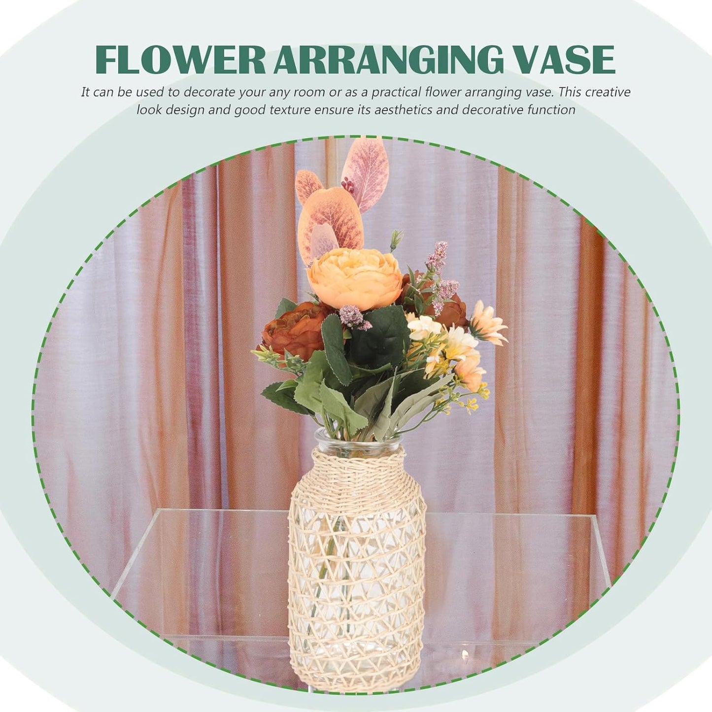 Milisten Creative Rattan Flower Vase Small Triangle Shape Indonesian White Vine Glass Plants Container Decorative Planter Pot for Living Room Boho Home Décor