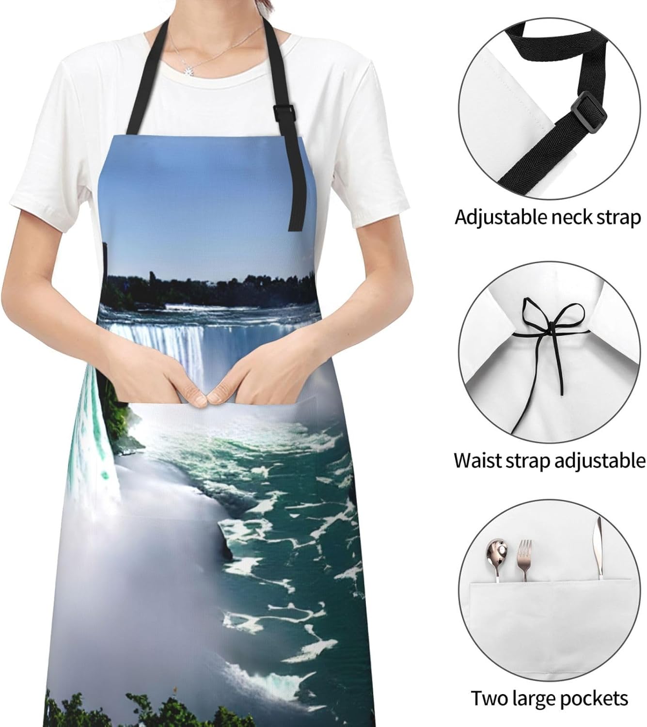 Niagara Fall print Waterproof apron with pocket adjustable cooking apron for adult kitchen bibs to bake