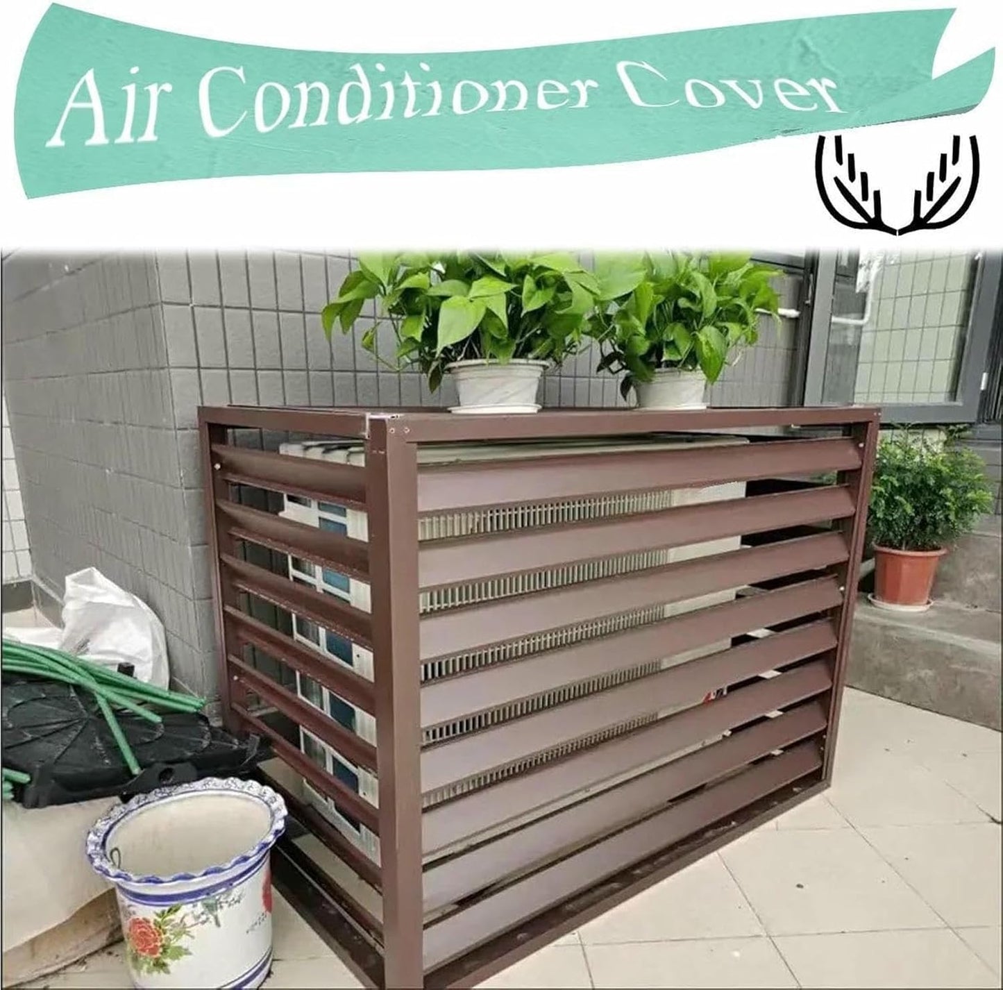 Aluminum Air Conditioner Cover Heat Pump Cover Flower Stand Privacy Screen Outdoor AC Unit Shelf Champagne,Brown Air Conditioner Radiator Cover Balcony Louvered Storage Rack(Color:Champagne,Size:100