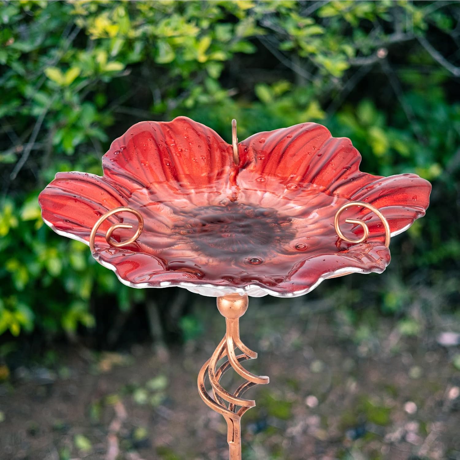 MUMTOP 31 Inch Height Glass Birdbath Birdfeeder with Metal Stake Garde