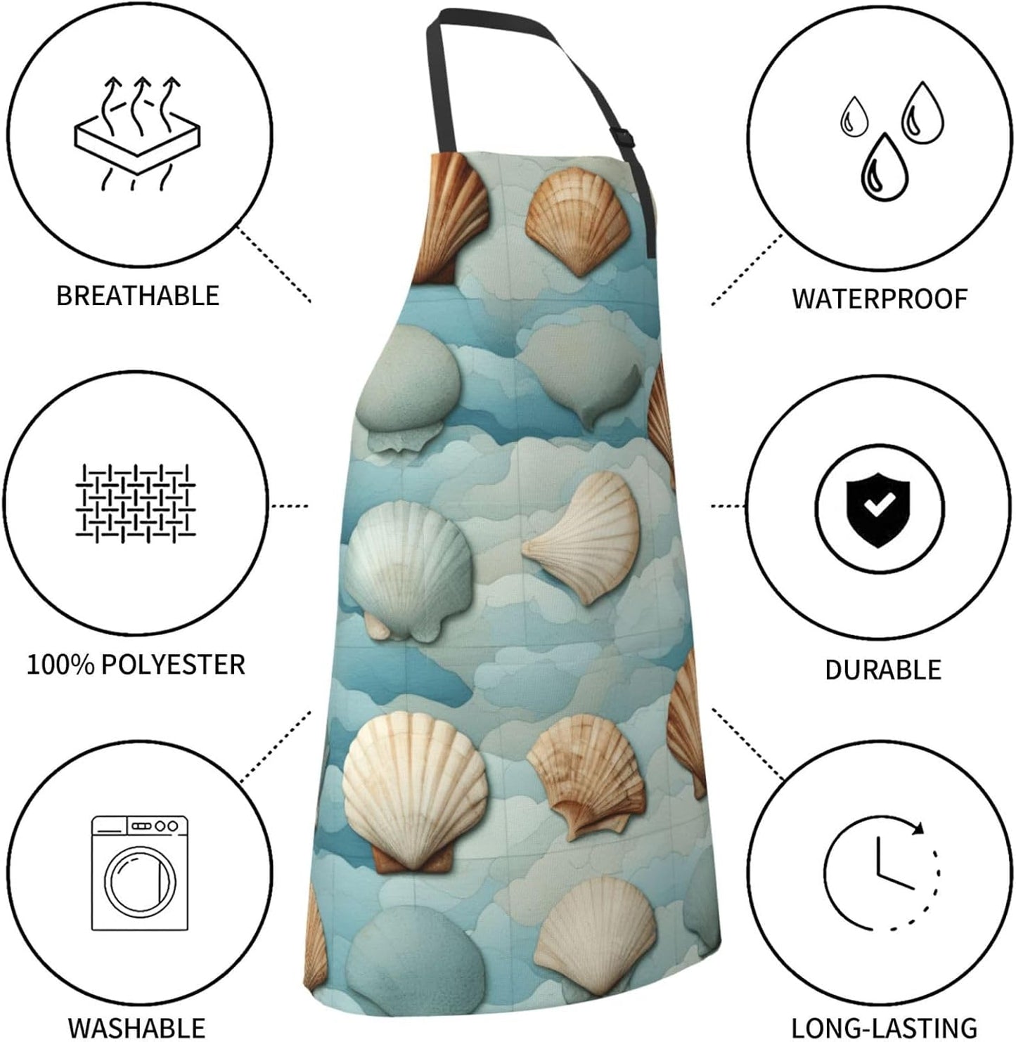YANYU Sea Shell Print 28x33 In Kitchen Apron Stylish Chef Apron with Pockets for Cooking Baking Painting
