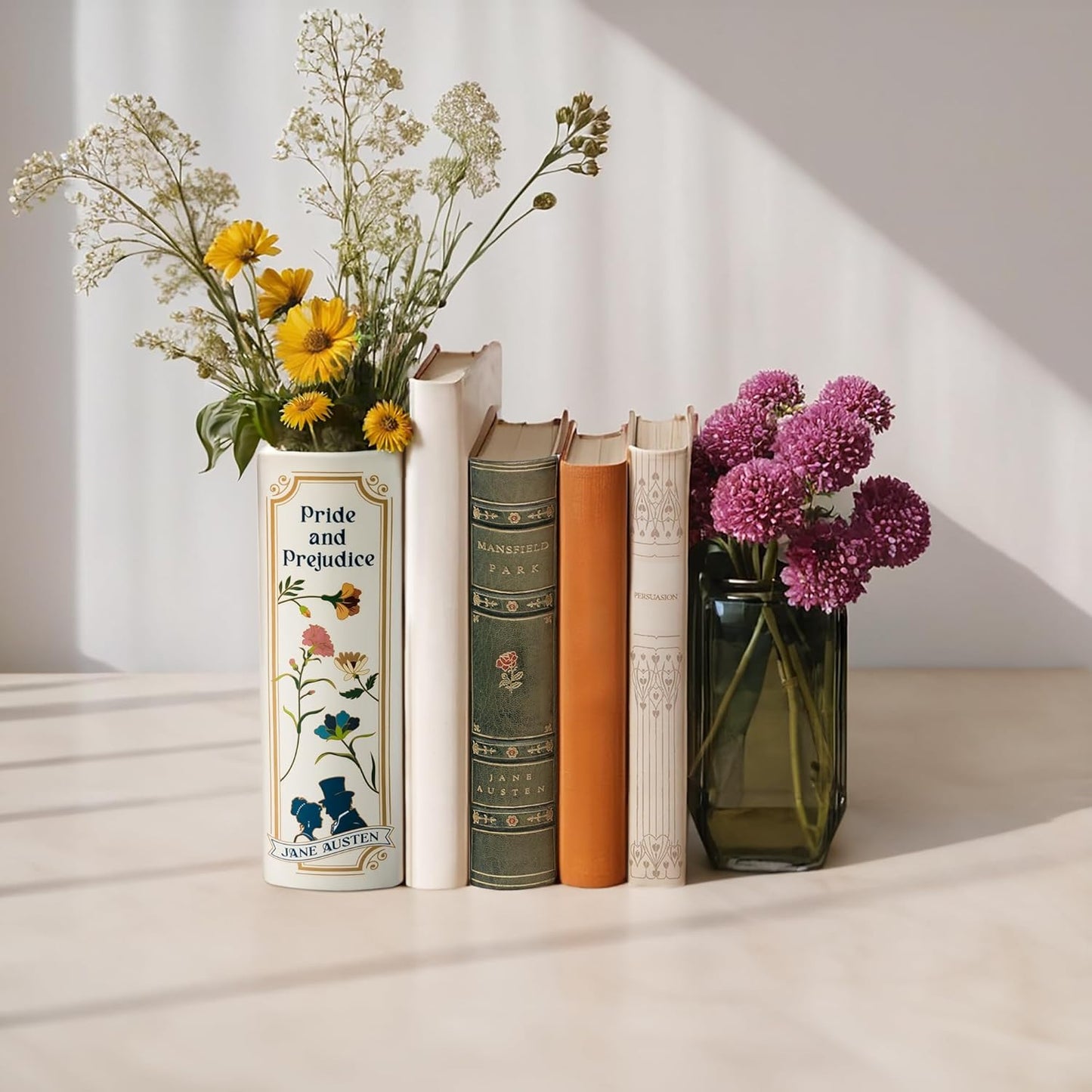 H&H Pride and Prejudice Book Vase for Flowers + Bookmark - Large Ceramic Book Planter Pot - Jane Austen Bookish Decor - Pride and Prejudice Gifts - Bookshelf Vase for Flowers - 2025 Edition
