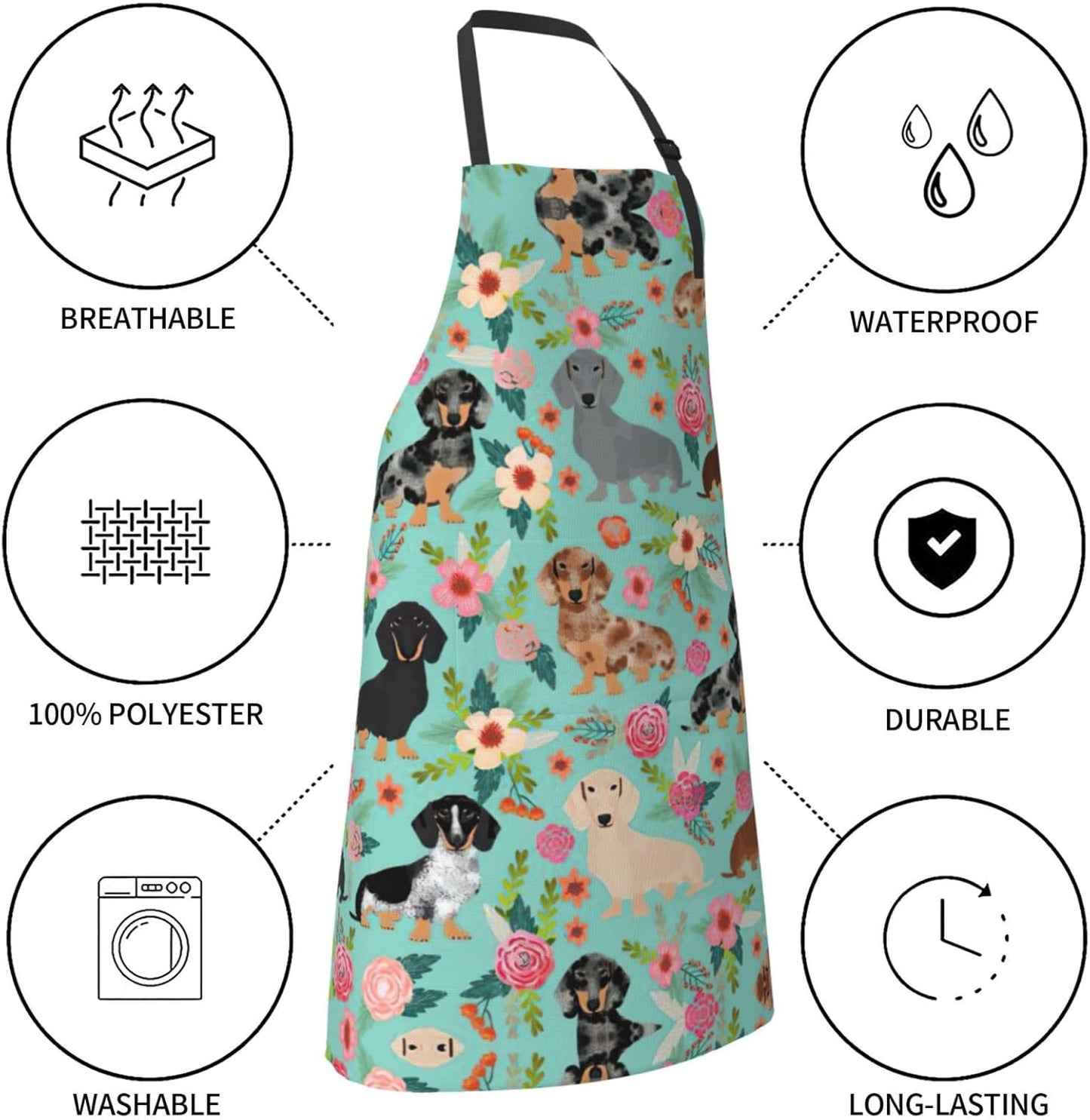 Dog Floral print Waterproof apron with pocket adjustable cooking apron for adult kitchen bibs to bake