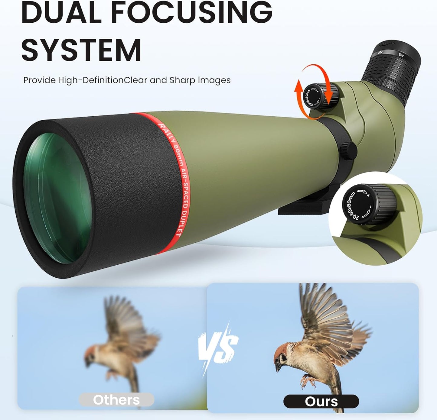 20-60x80 Spotting Scopes for Bird Watching, BAK4 Waterproof Spotting Scope for Target Shooting Wildlife Viewing Hiking Camping, HD Spotter Scope with Tripod Smartphone Holder and Carrying Bag