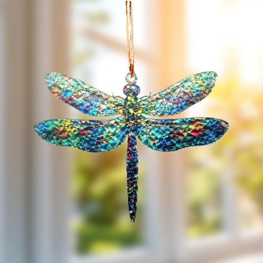 Dragonfly Suncatcher Ornament Acrylic, Faux Stained Glass Window Hanging Decoration, Decorative Hanging Ornaments, Dragonfly Gifts for Women, Dragonfly Decor, Garden Wind Chimes Decor