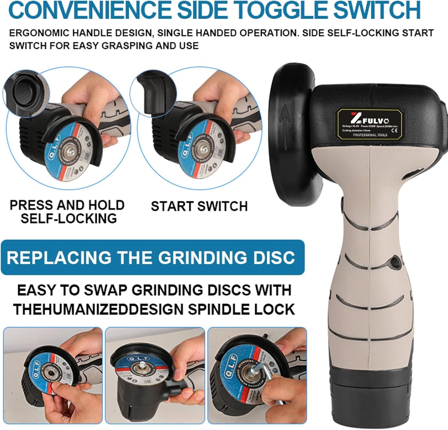 Cordless Brush Angle Grinder Kit, 19500rpm Mini Electric Angle Grindin