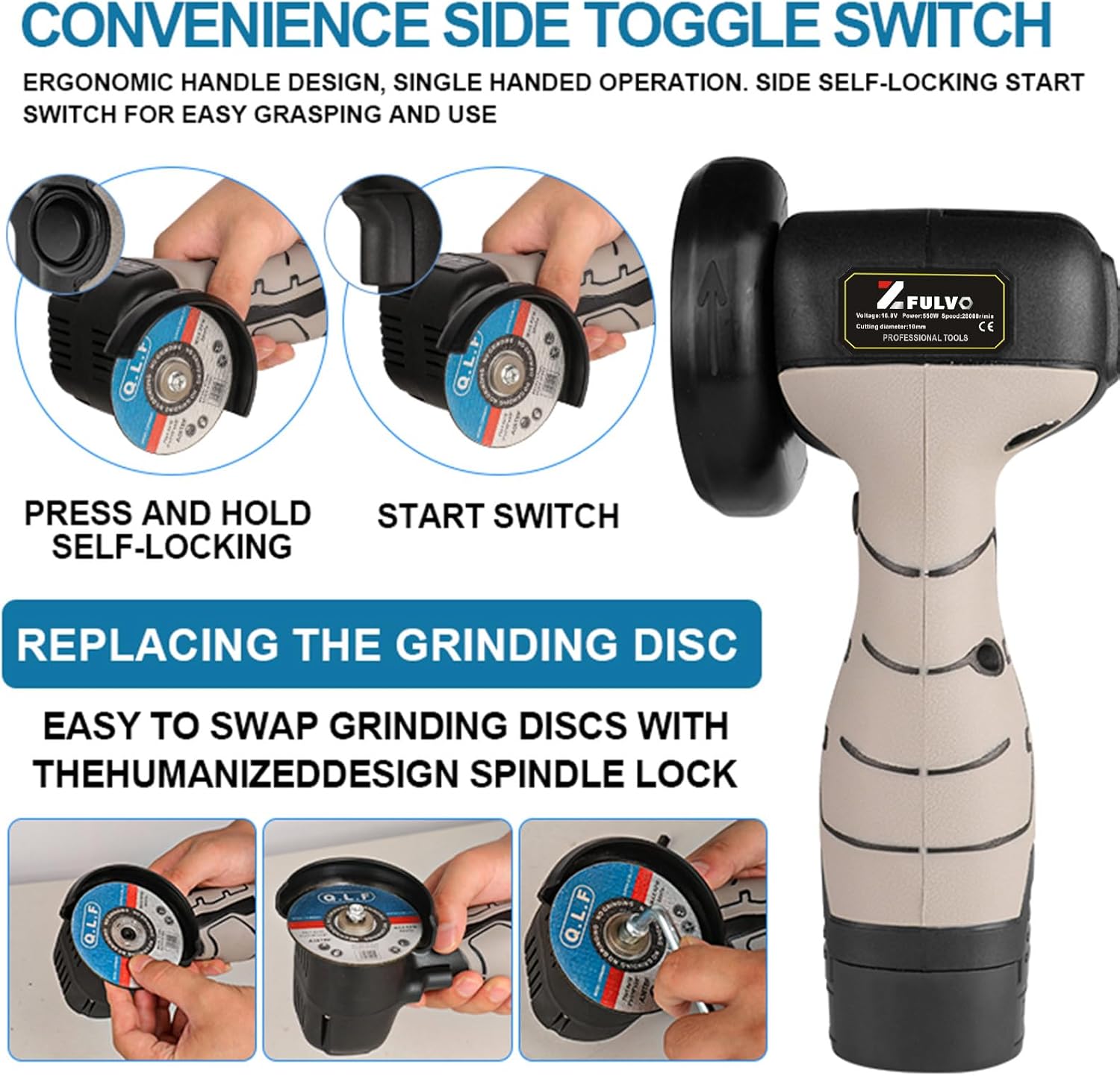 Cordless Brush Angle Grinder Kit, 19500rpm Mini Electric Angle Grindin