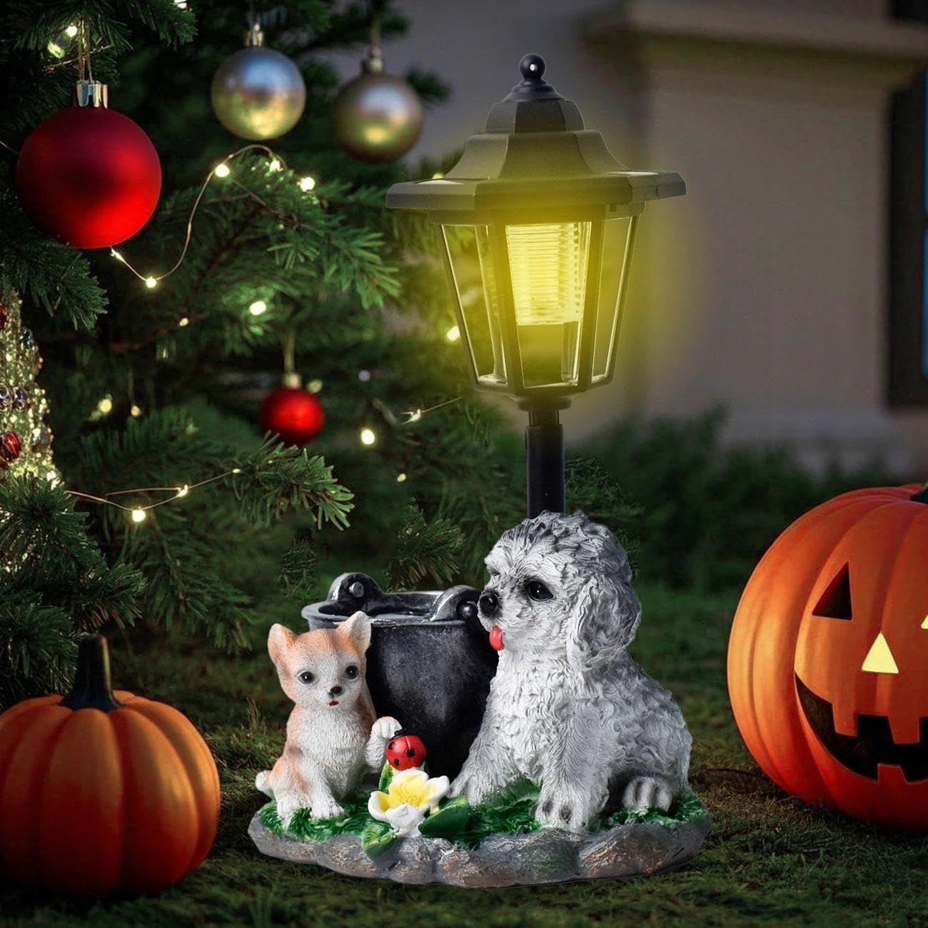 Solar Garden Country Farm Cat and Dog with Light, Outside-Outdoor Decorations Cat and Dog for Patio Yard Lawn Walkway Ornaments Clearance Housewarming Gifts for Mom Grandma Birthday