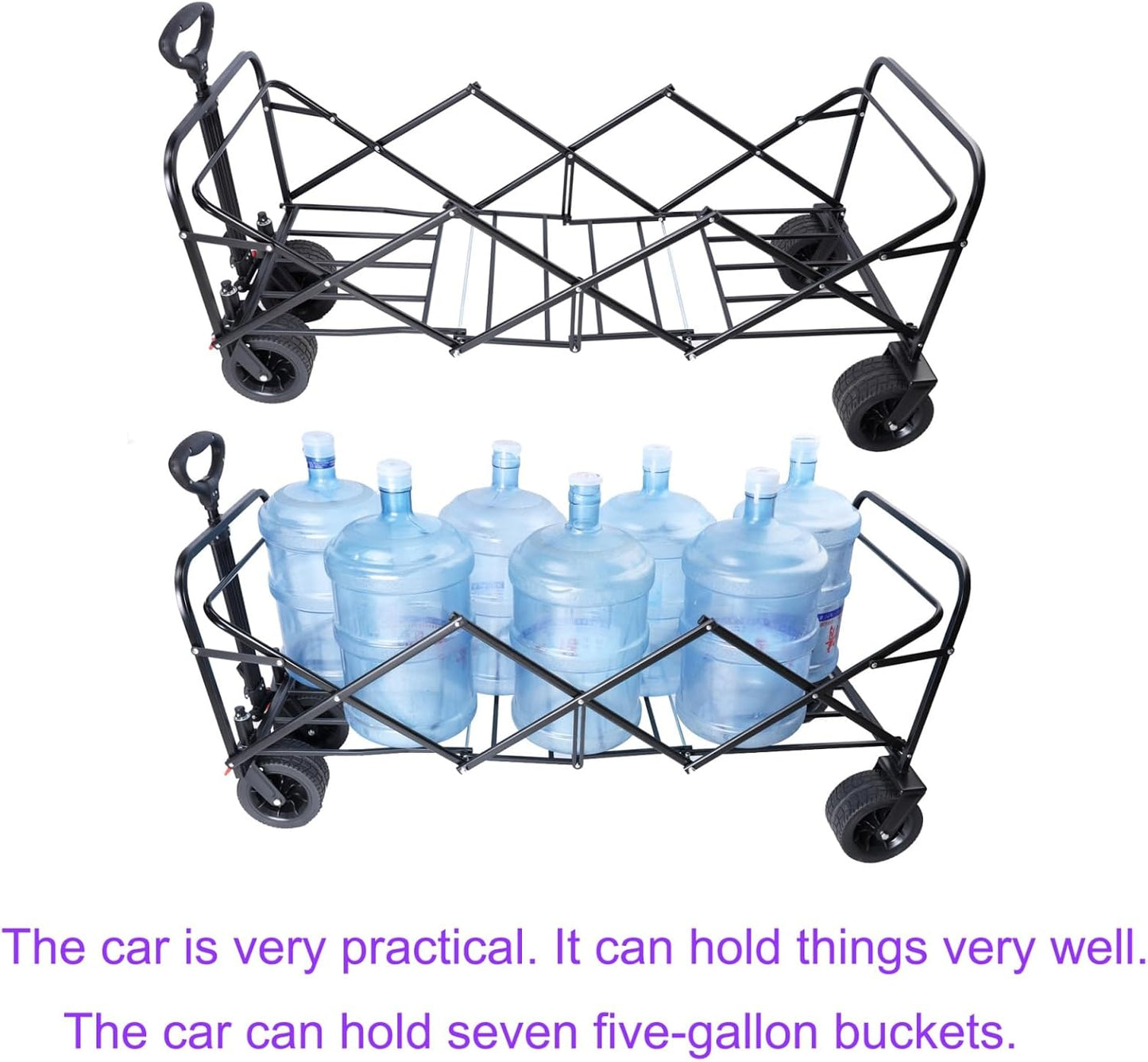 Big Large Capacity Folding cart Extra Long Extender Wagon Cart Folding Wagon Garden Shopping Beach Cart (Black + Orange)