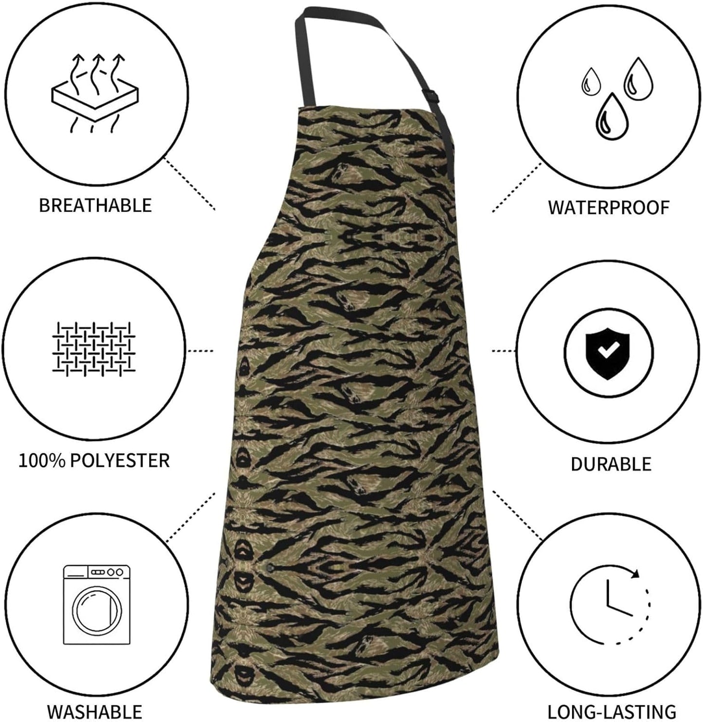 Tiger Stripe Camo print Waterproof apron with pocket adjustable cookin