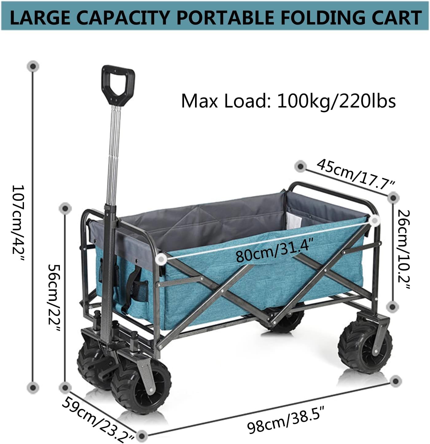 Heavy Duty Collapsible Folding Wagon Cart - All-Terrain Beach & Garden