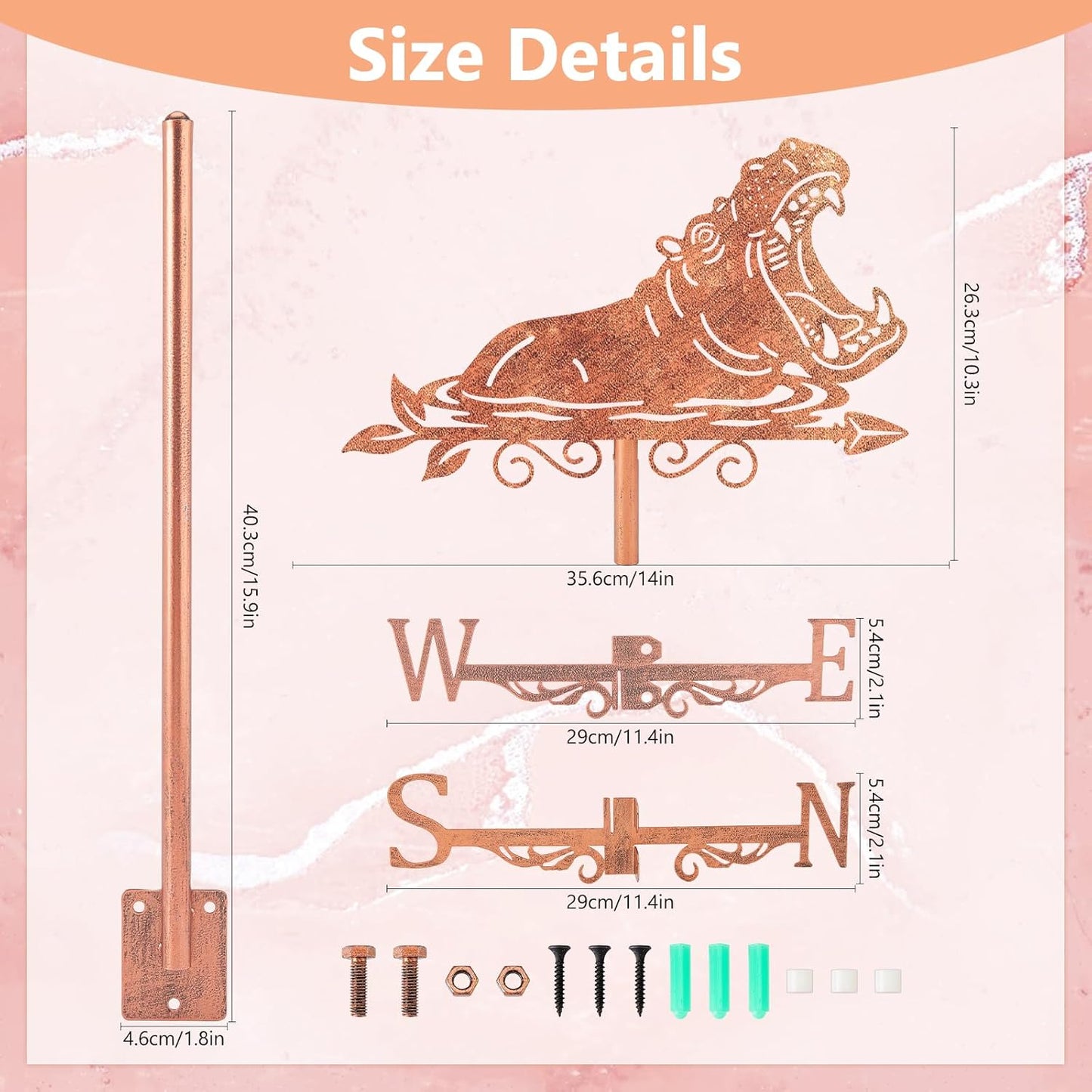 SUPERDANT 1Pc Iron Hippo Weathervane Animal Wind Vane Copper Metal Roof Garden Fence Decorative Wind Direction Indicator Black
