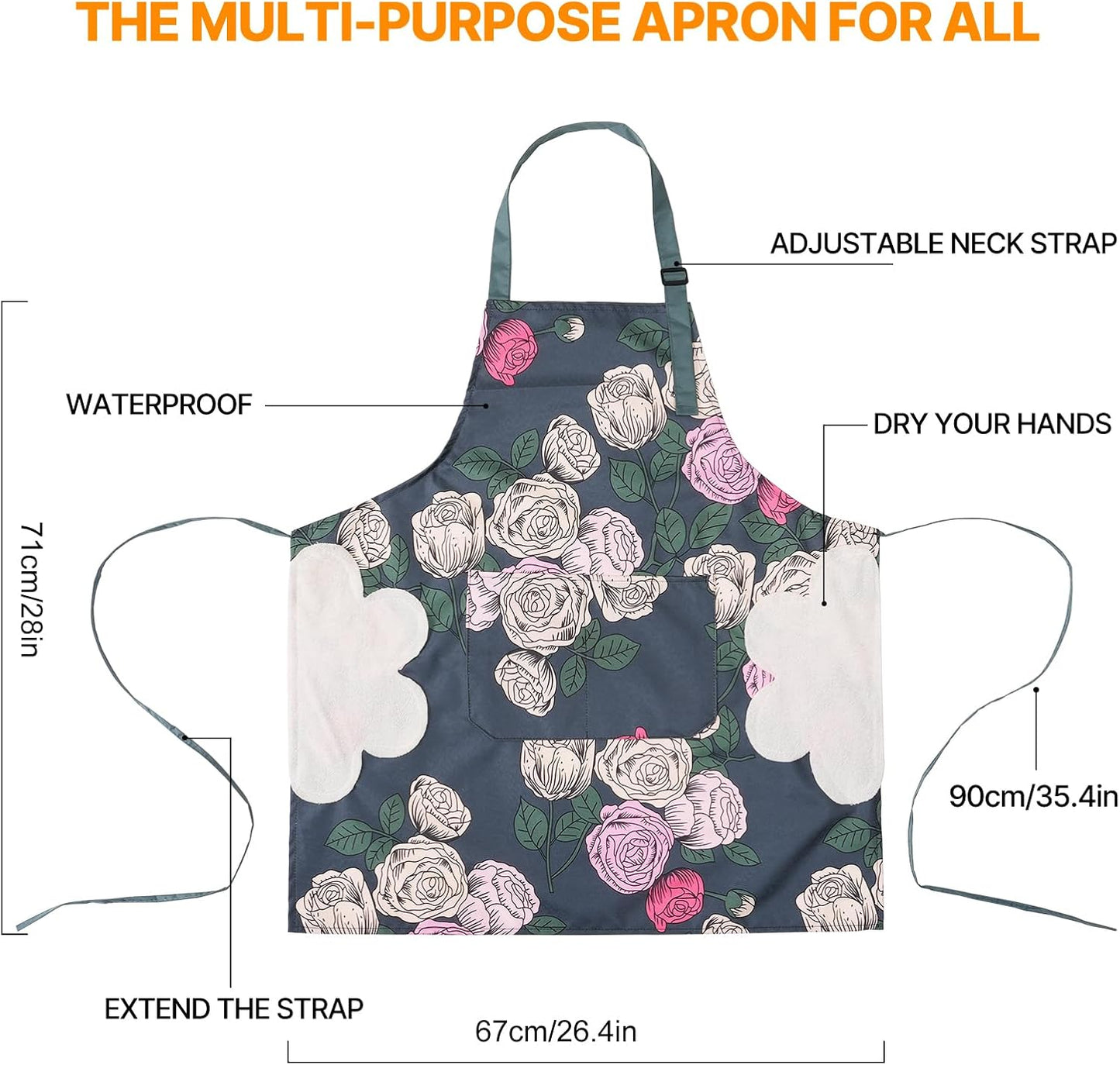 DILLMAN 2 Pack Floral Aprons with Pocket Blooming Womens Waterproof Ad