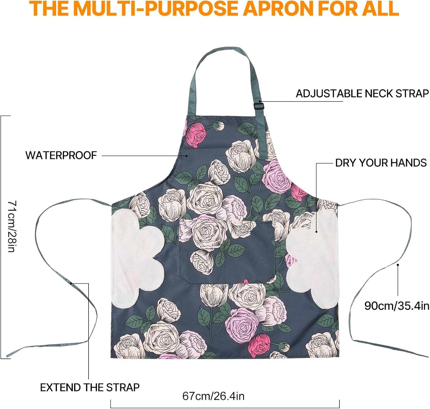 DILLMAN 2 Pack Floral Aprons with Pocket Blooming Womens Waterproof Ad