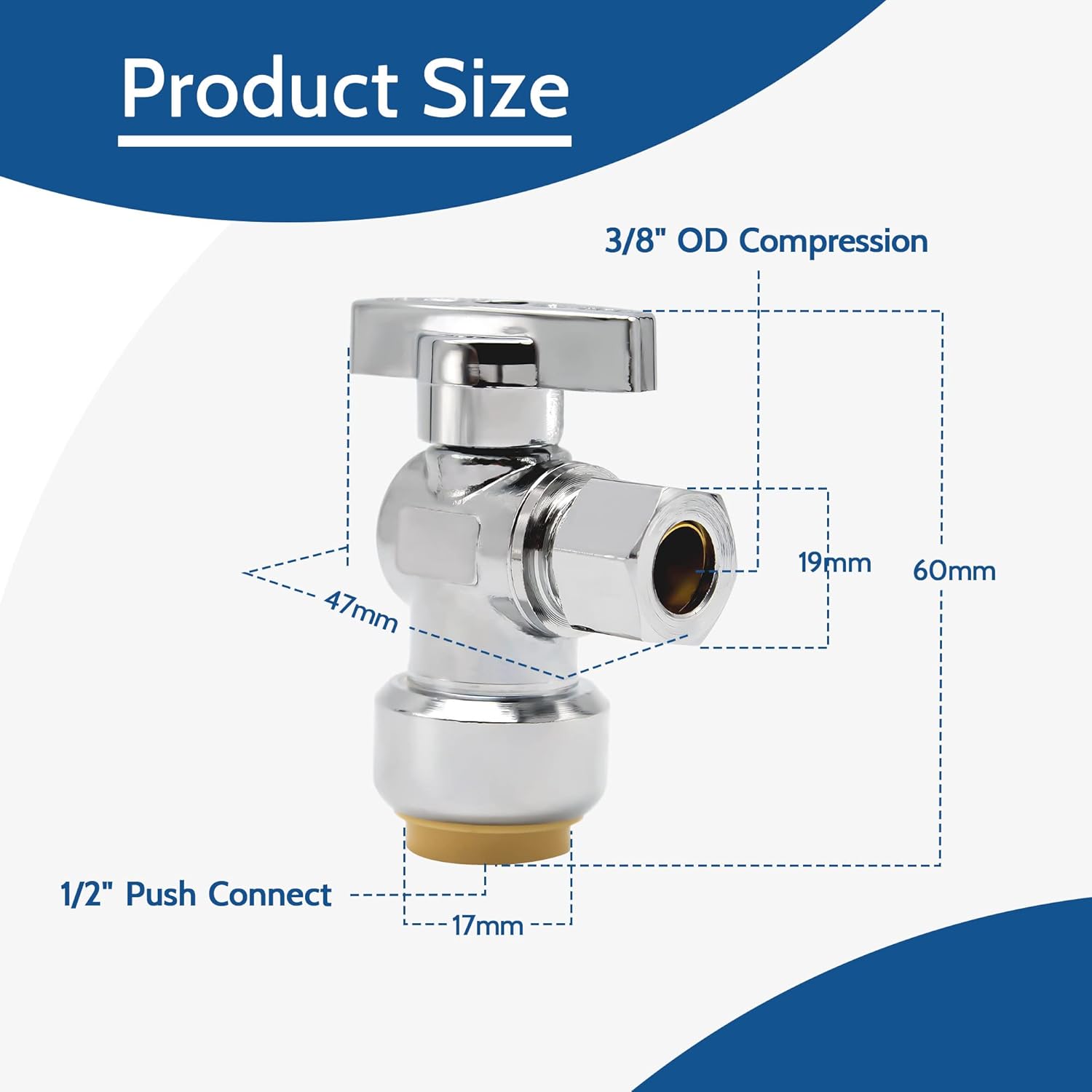 10 Pack Pushfit Angle Stop Faucet Valve, 1/2" Push-Fit x 3/8" Comp, Qu