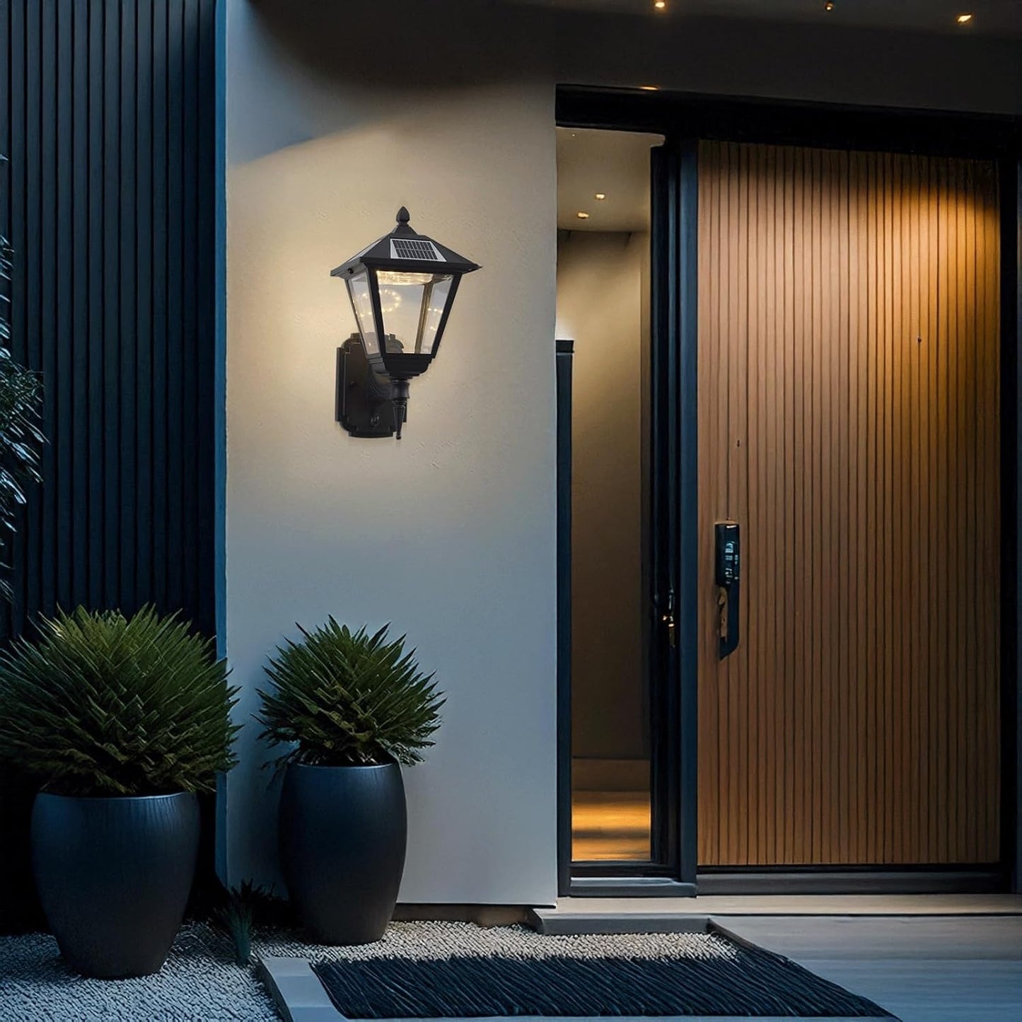 Solar Wall Sconce, Outdoor Wall Light, LED Wall Lamp, Dusk to Dawn Fixture with Remote, Aluminum Solar Powered Lantern for Porch Patio Garden Garage Pathway Deck Villa Yard Cottage