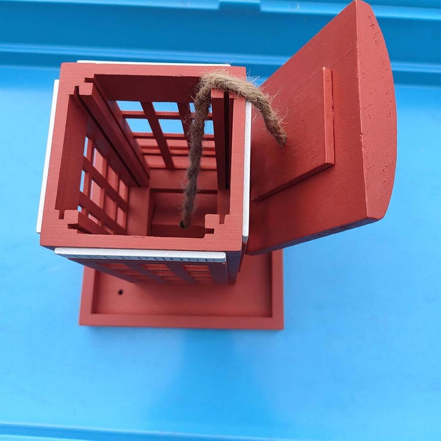 Bird Feeder - Red Telephone Box Shape, Wooden Spill-Resistant Birdfeeder Hangable Red Phone Booth Bird Feeder for Outdoor Garden Backyard Balcony Porch Yard Weatherproof for Wild Birds