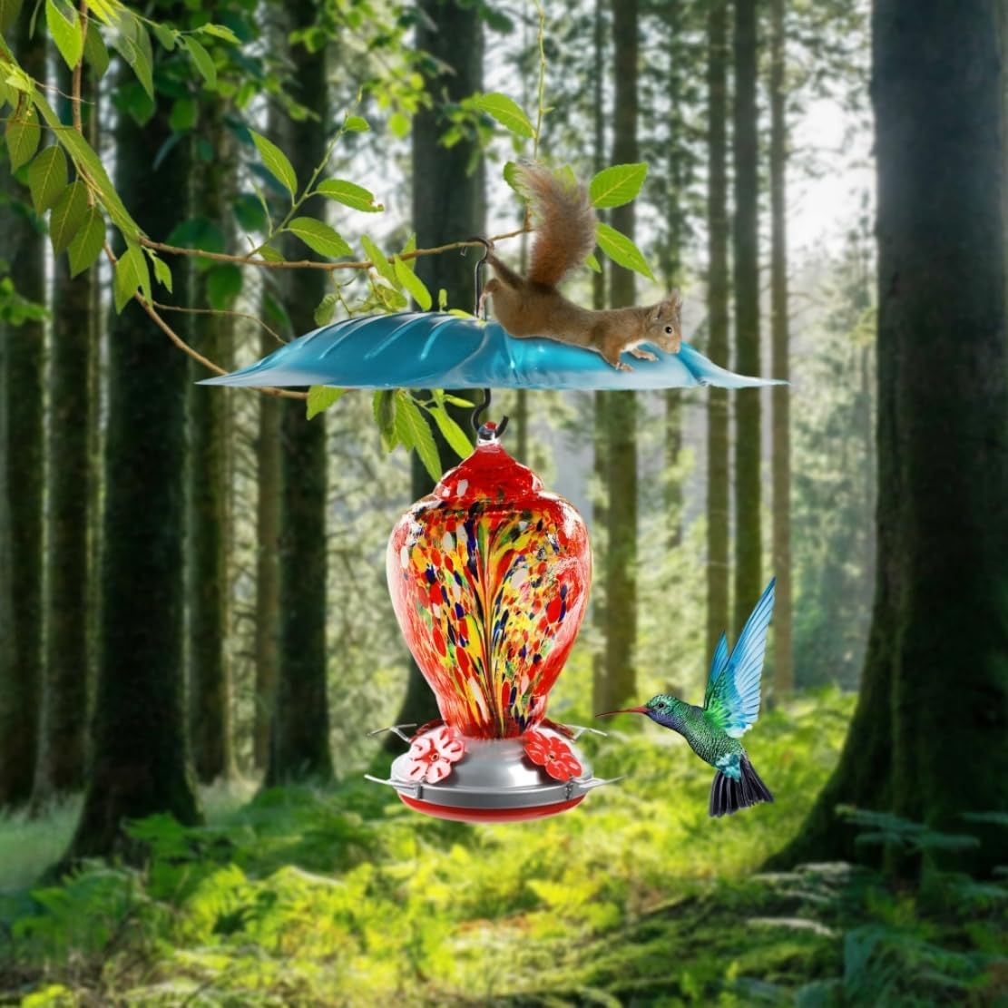 Metal Bird Feeder Large Weather Guard Protective Dome for Rain 13 Inches Rain Proof Bird Feeder Battle Hummingbird Feeder Sun Shade Cover with Flower Design