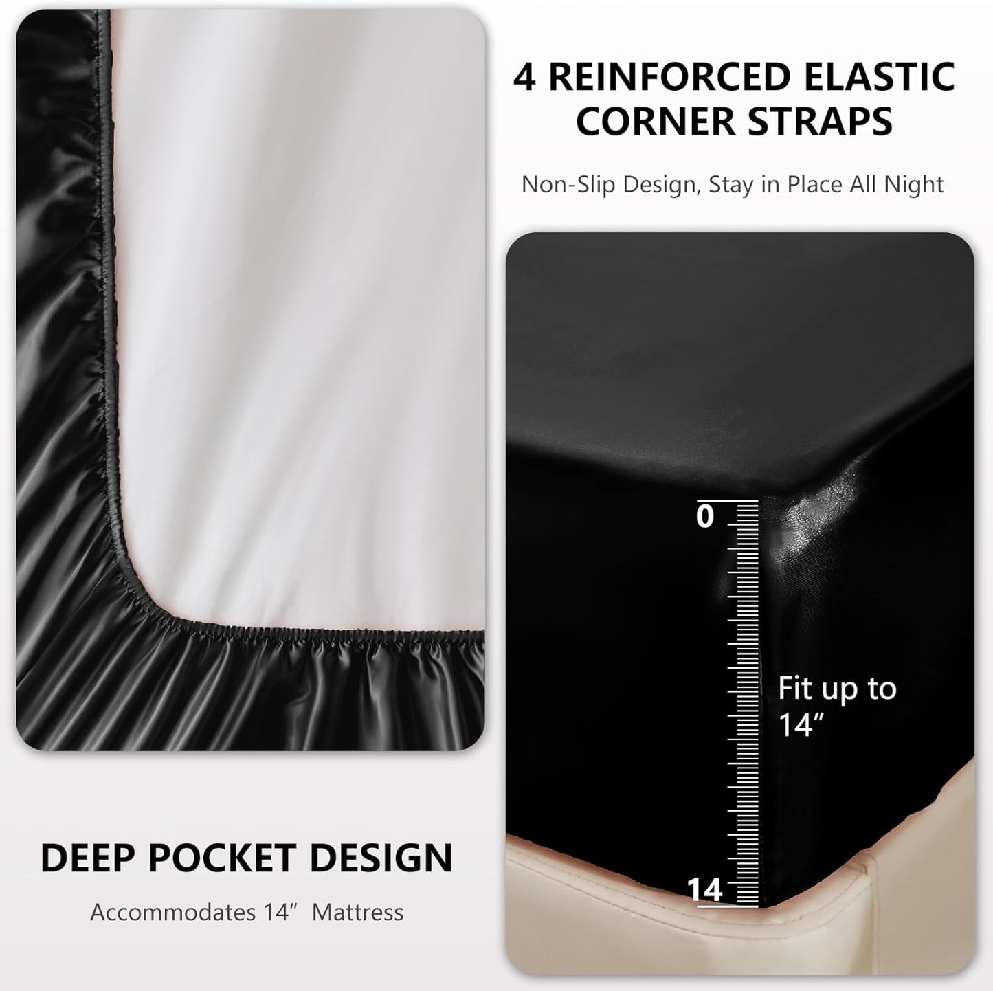 CozyLux Satin Sheets Queen Size Bed Set - 4 Piece Silky Queen Sheet Set, Luxury Black Queen Sheets with Smooth and Soft Microfiber, Includes 1 Fitted Sheet, 1 Flat Sheet and 2 Pillowcases